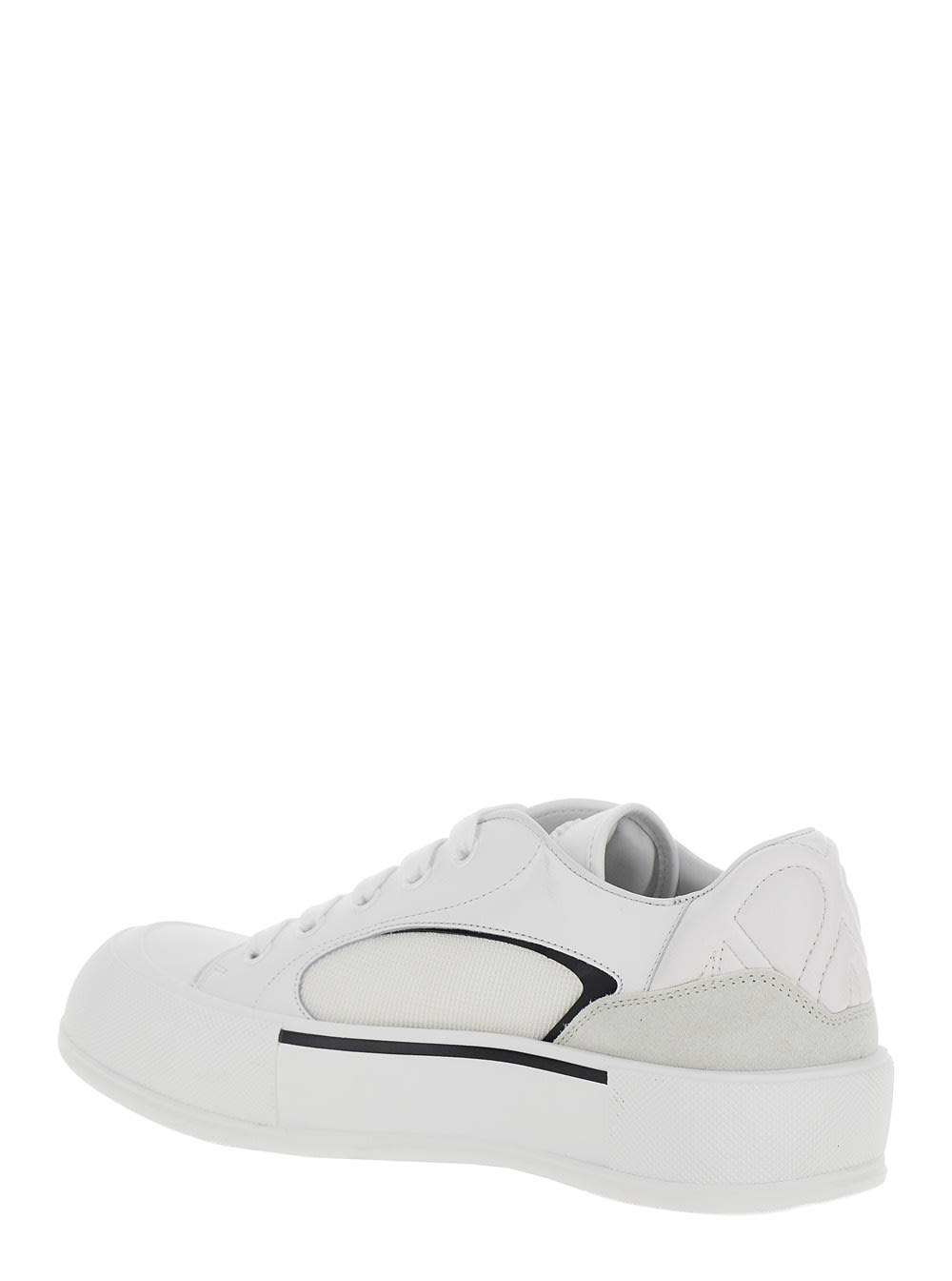 Shop Alexander Mcqueen Cruis White Low Top Sneakers With Logo Detail In Leather And Fabric Man