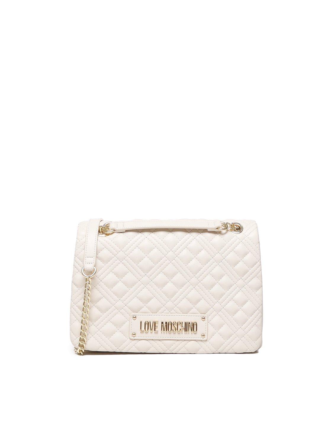 Moschino Logo Lettering Chain Linked Shoulder Bag In Avorio