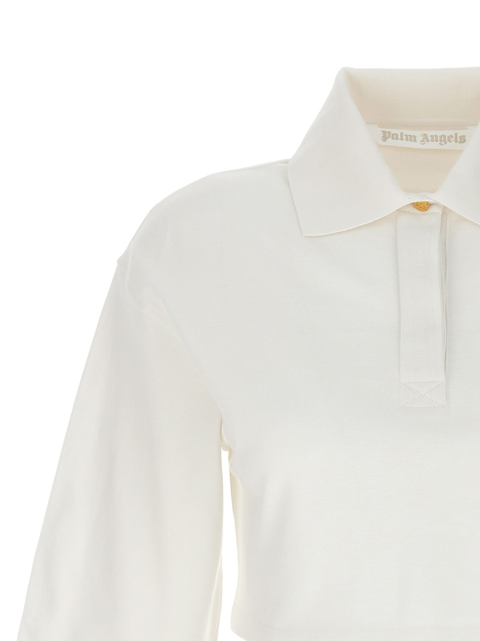 Shop Palm Angels Monogram Crop Polo Shirt In White/black