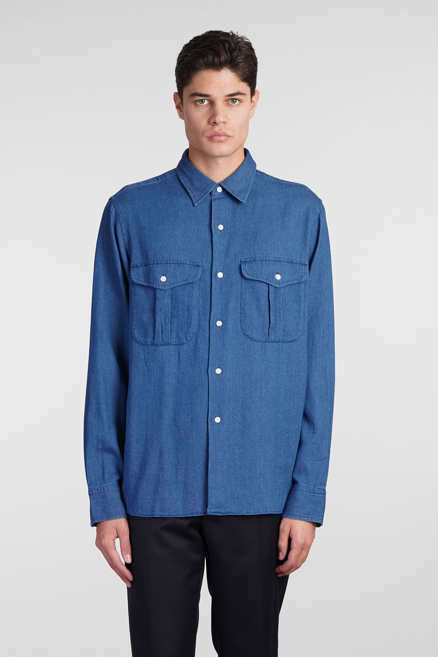 Shop Aspesi Glenn Shirt In Blue Cotton