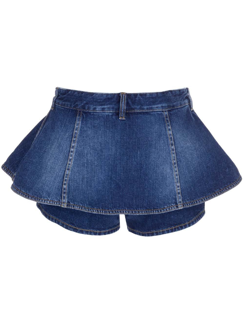 Shop Givenchy Ruffled Denim Shorts In Blue