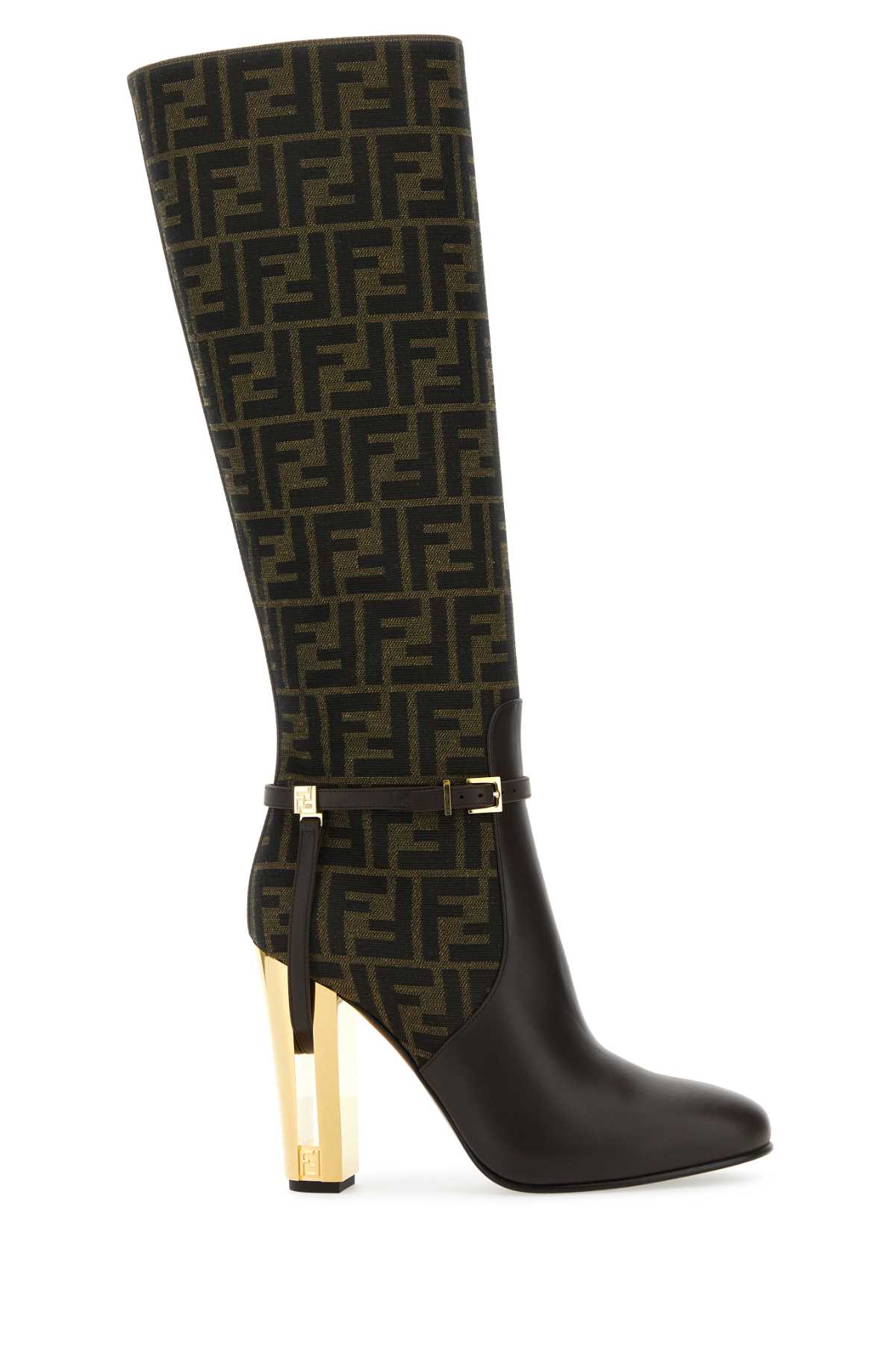 Shop Fendi Embroidered Leather And Fabric Delfina Boots In Tabacconeroebano