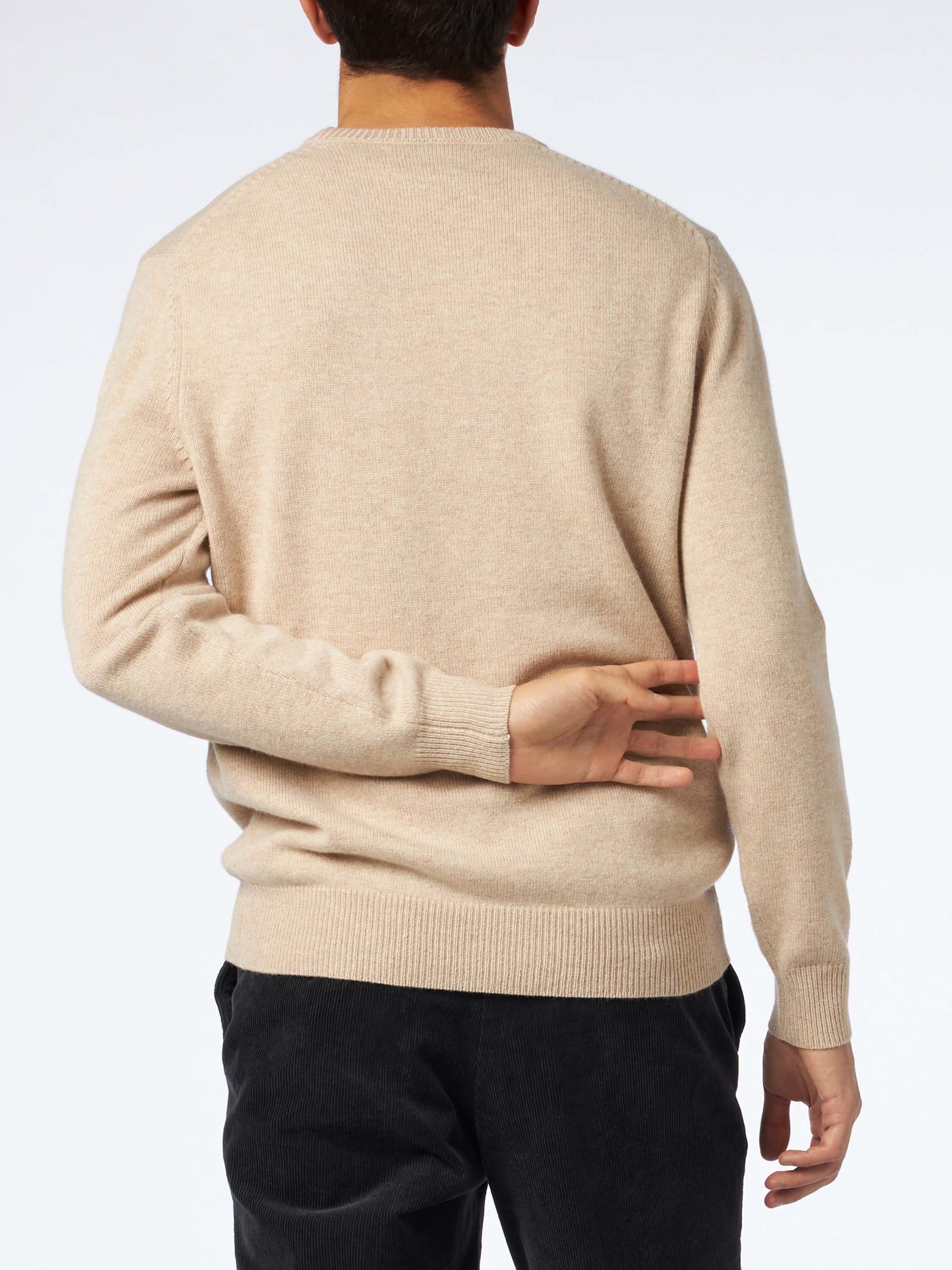Mc2 Saint Barth Man Crewneck Sweater With Latin Rover Jacquard Print In Brown