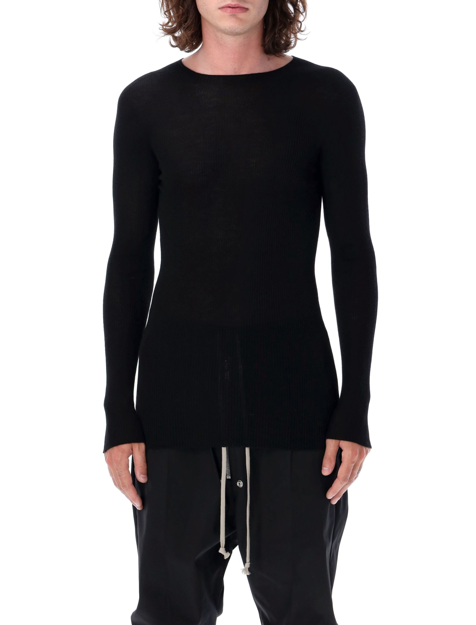 Rick Owens Ribbed Round Neck In Black
