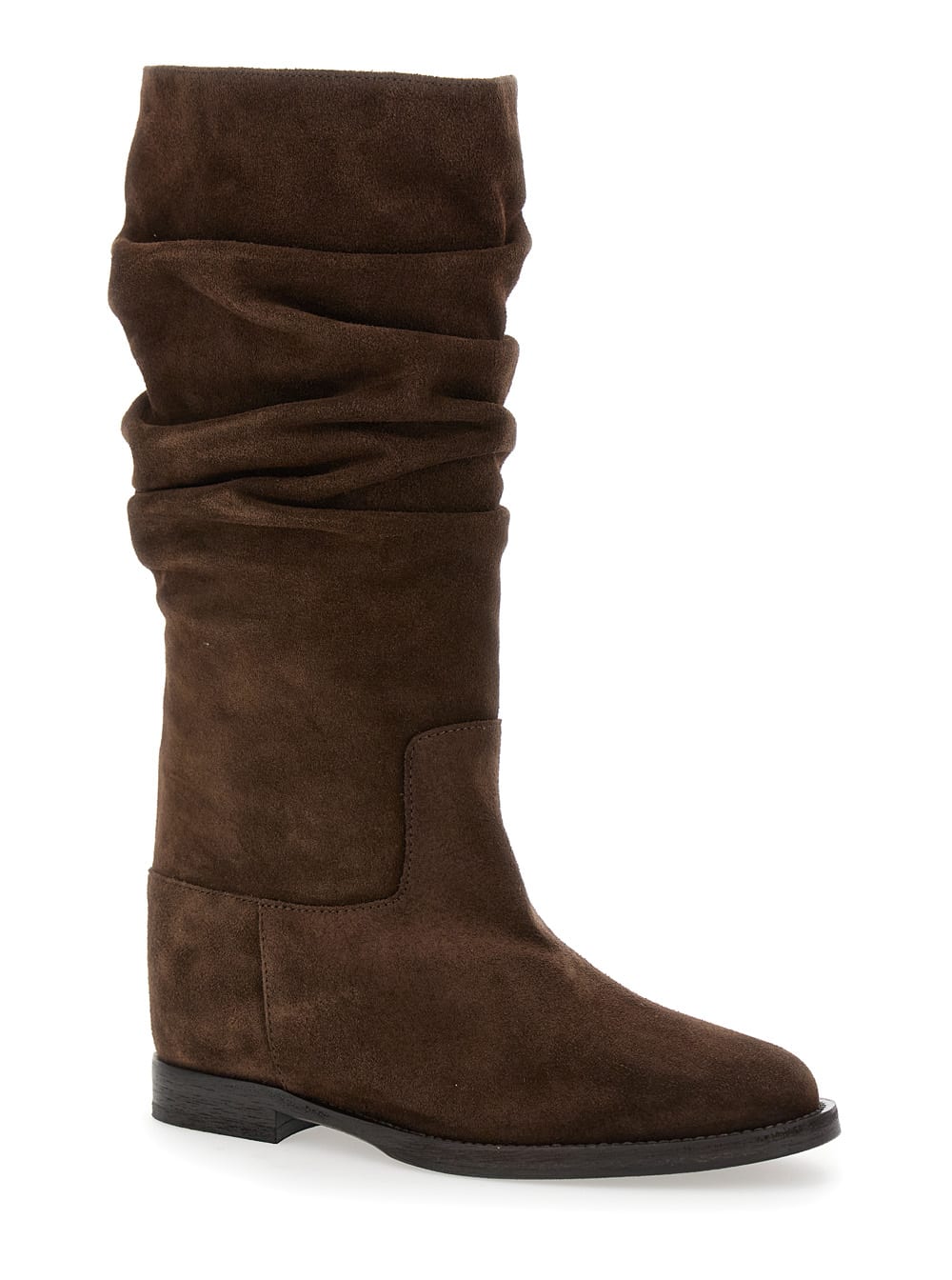 Shop Via Roma 15 Borwn Calf Boots With Round Toe In Suede Leather Woman In Brown