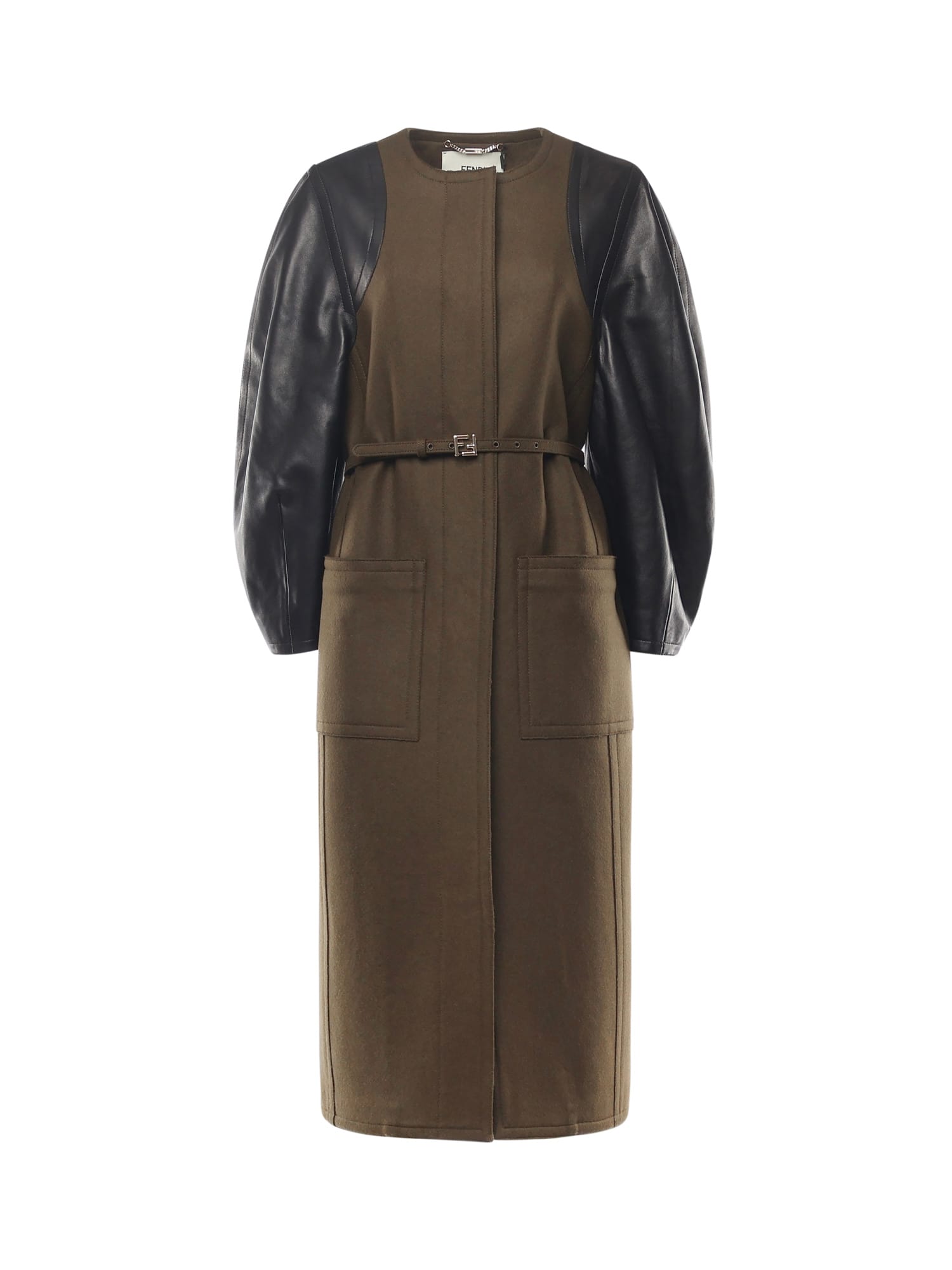 Fendi Midi Wool Coat In Green
