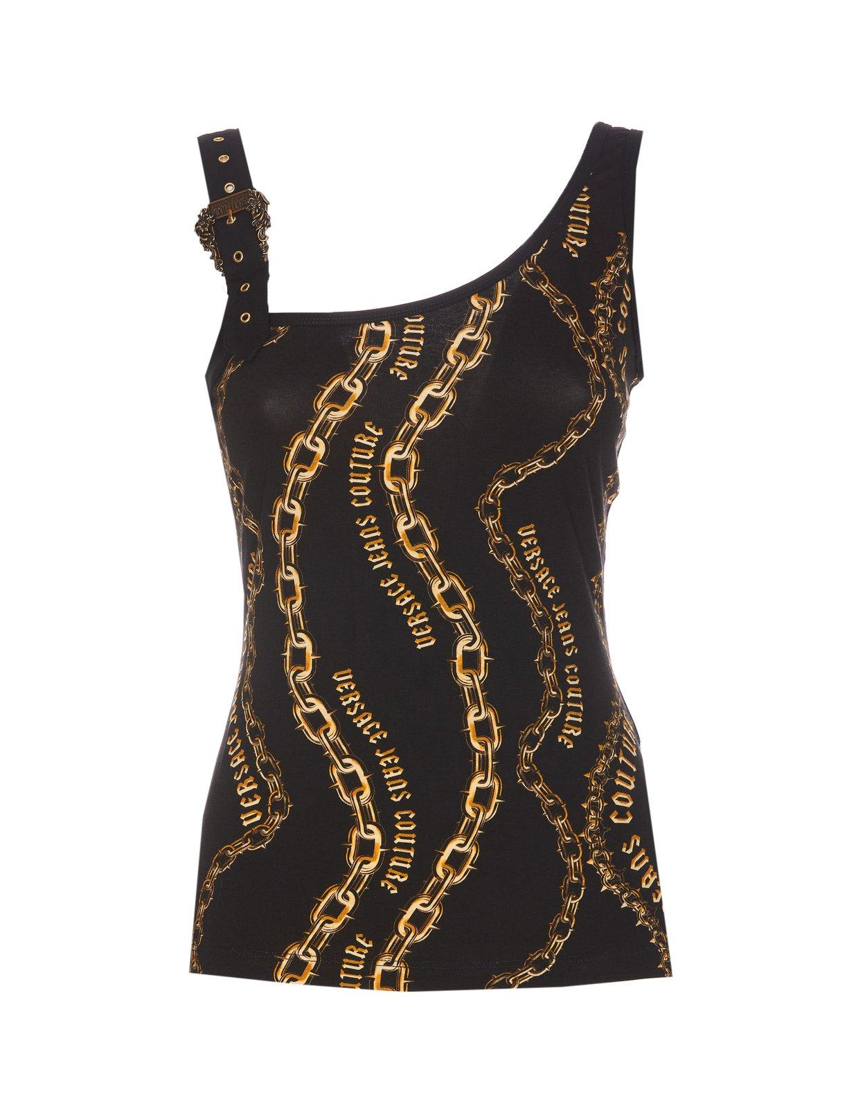 Shop Versace Jeans Couture Chain-printed Sleeveless Top In Black