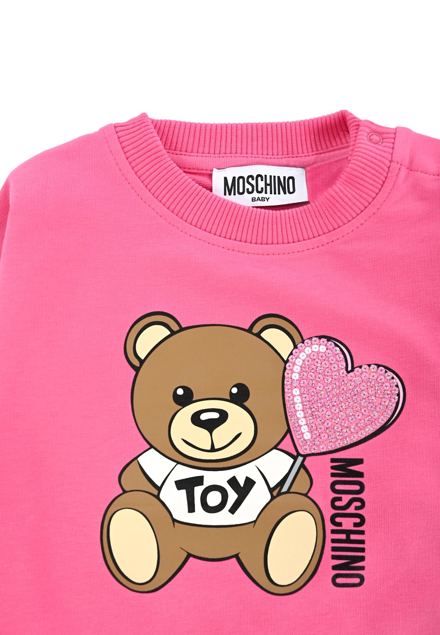 Moschino Fuchsia Sweatshirt For Baby Girl With Teddy Bear In Pink