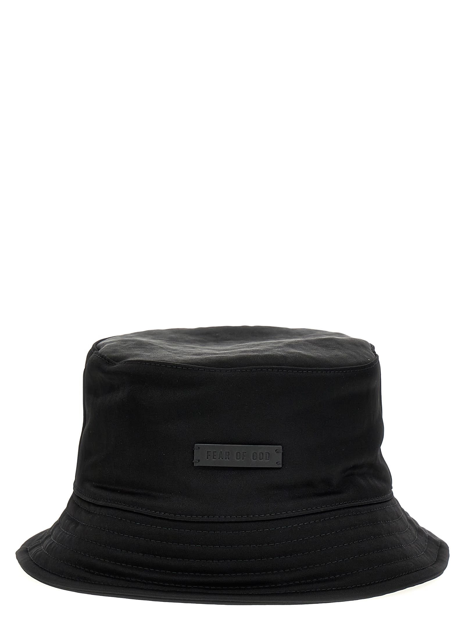 Fear Of God Logo Nylon Bucket Hat In Black
