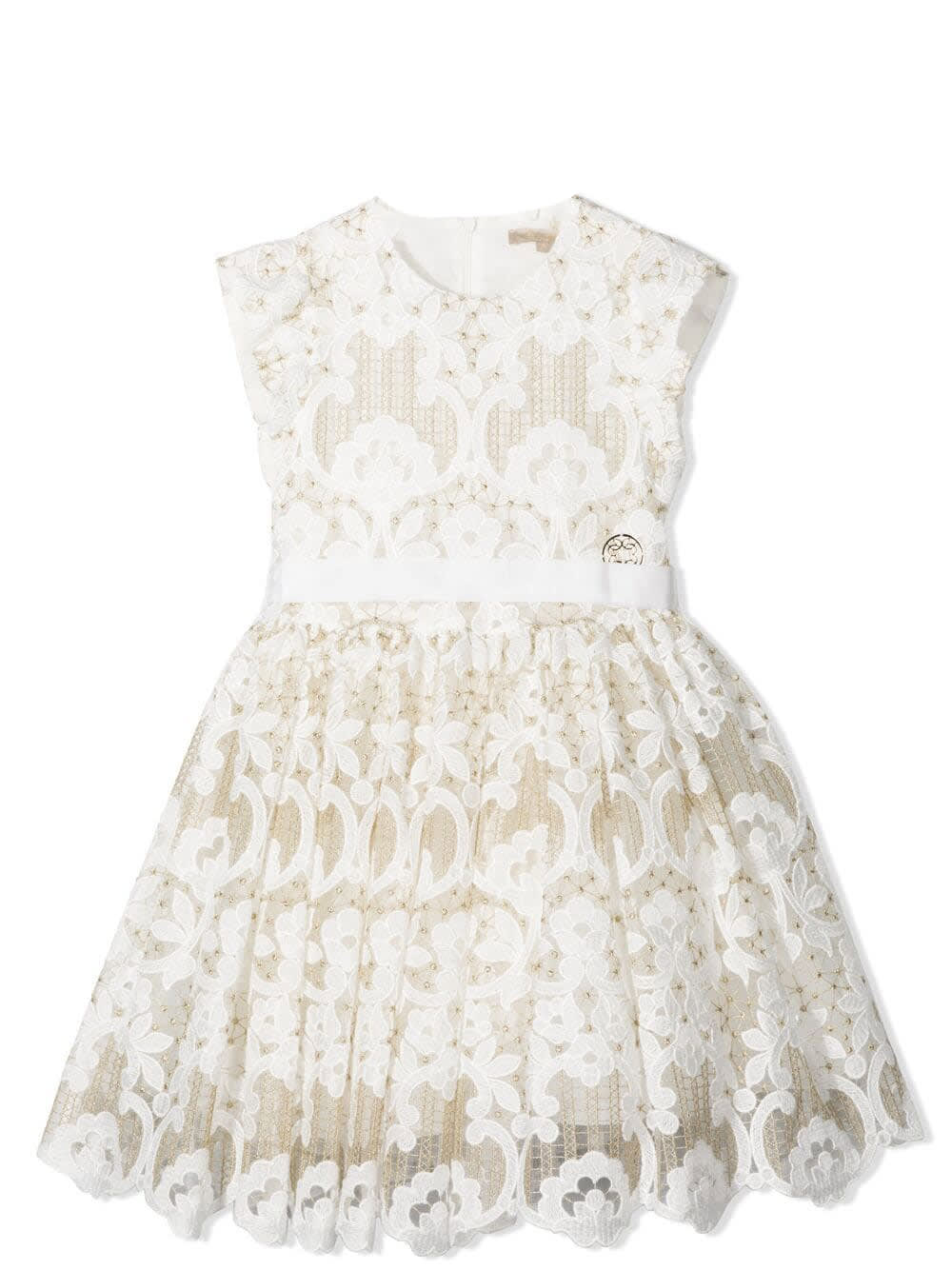 Elie Saab Kids' Lace Dress With Bow In Bianco/oro