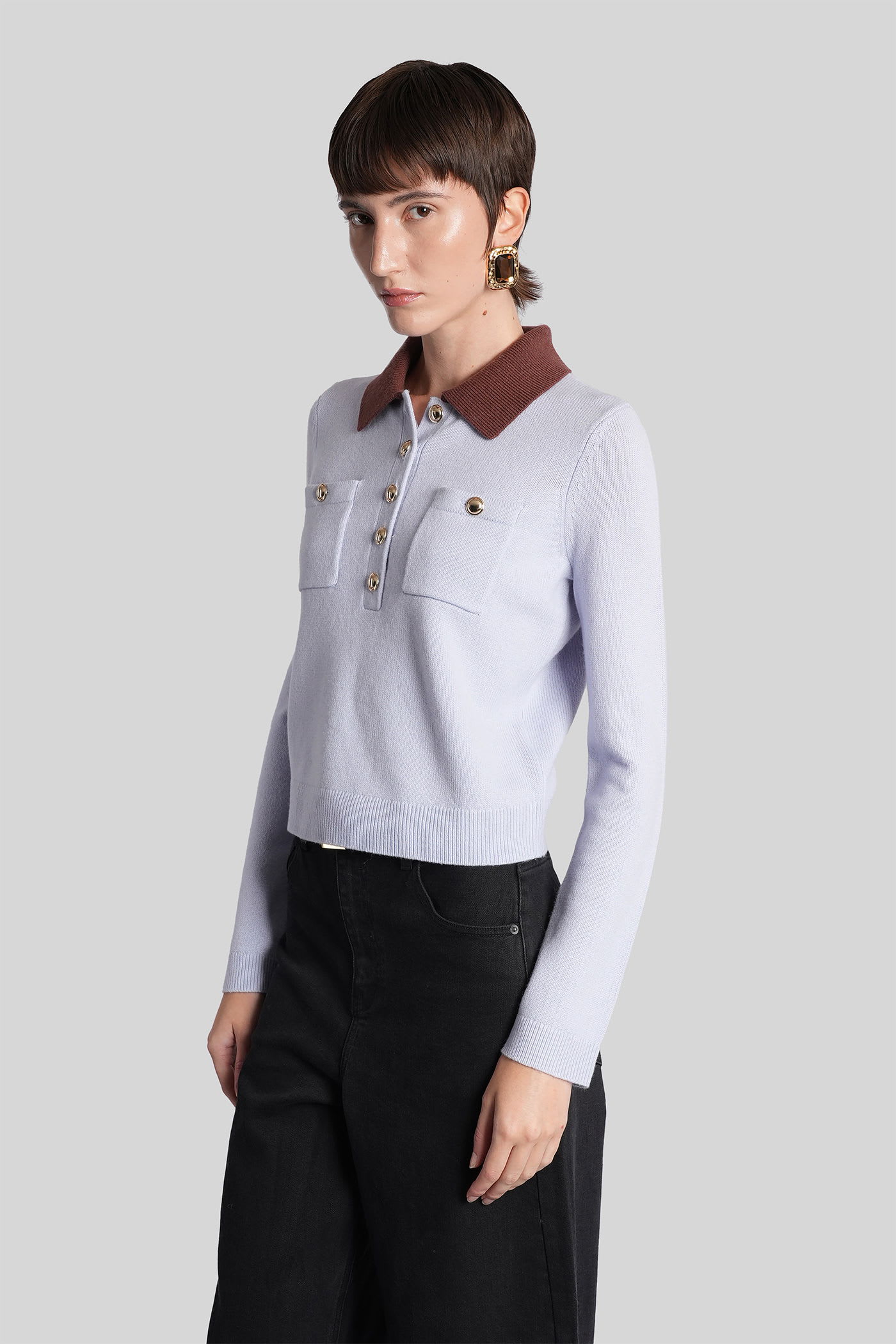 Self-portrait Polo In Cyan Wool In Blue