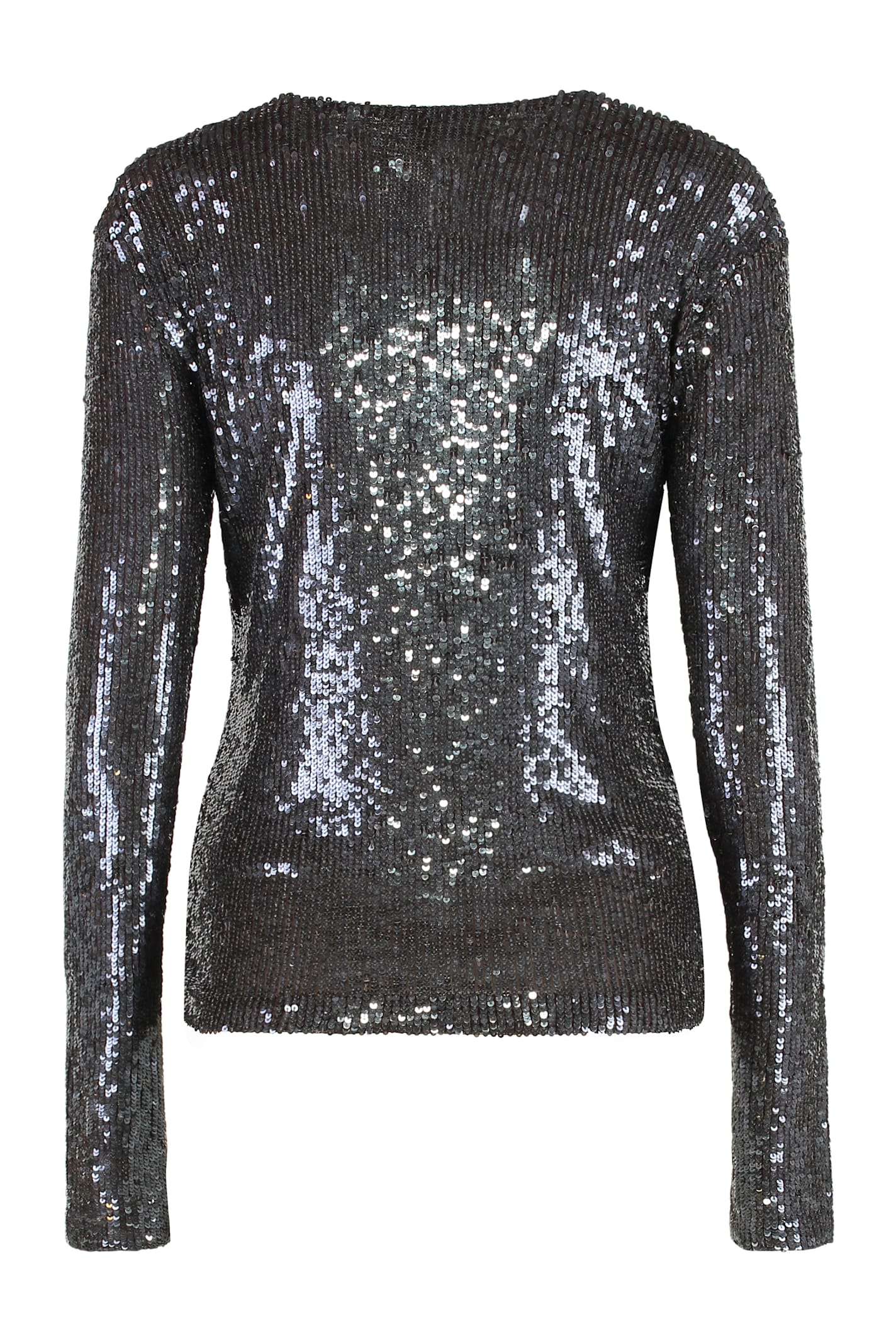 P.a.r.o.s.h Sequin-embroidered Dark Brown Tulle Blouse With Fitted Silhouette In Brown