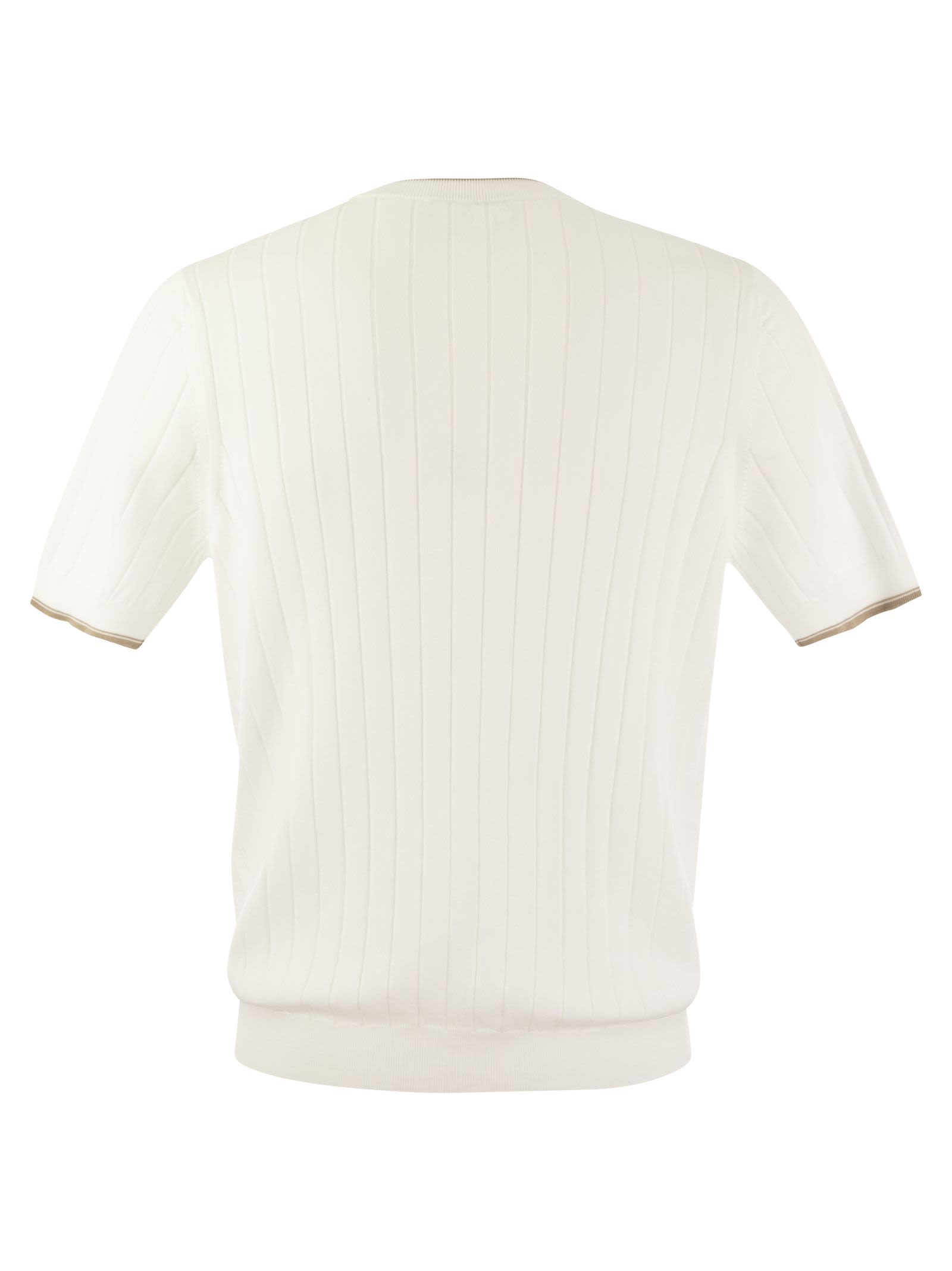 Shop Peserico T-shirt In Pure Cotton Crépe Yarn In White/beige