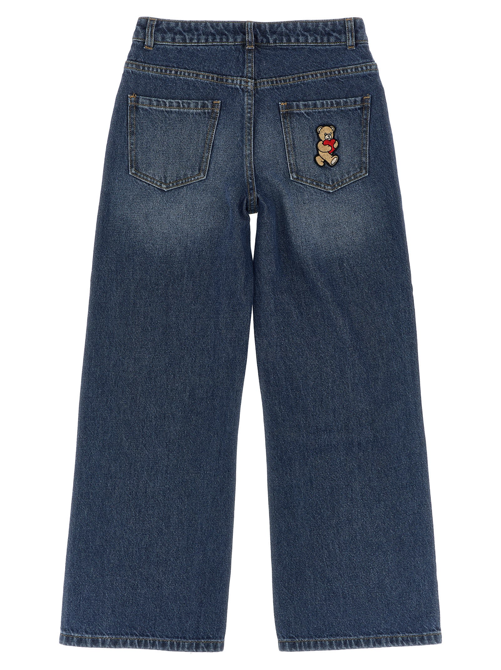 Moschino Teddy Bear Patch Jeans In Blue