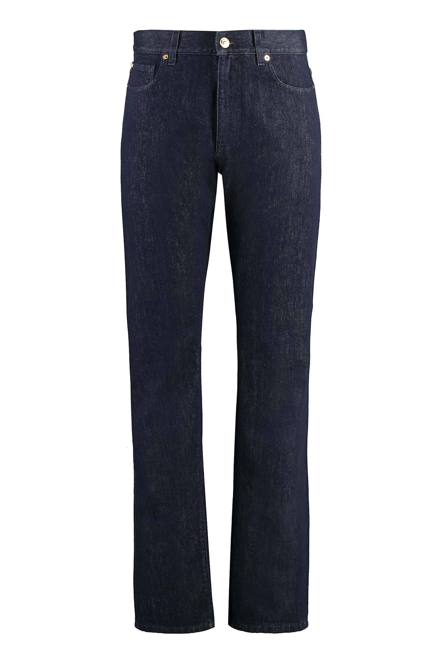 Shop Versace 5-pocket Straight-leg Jeans In Blue