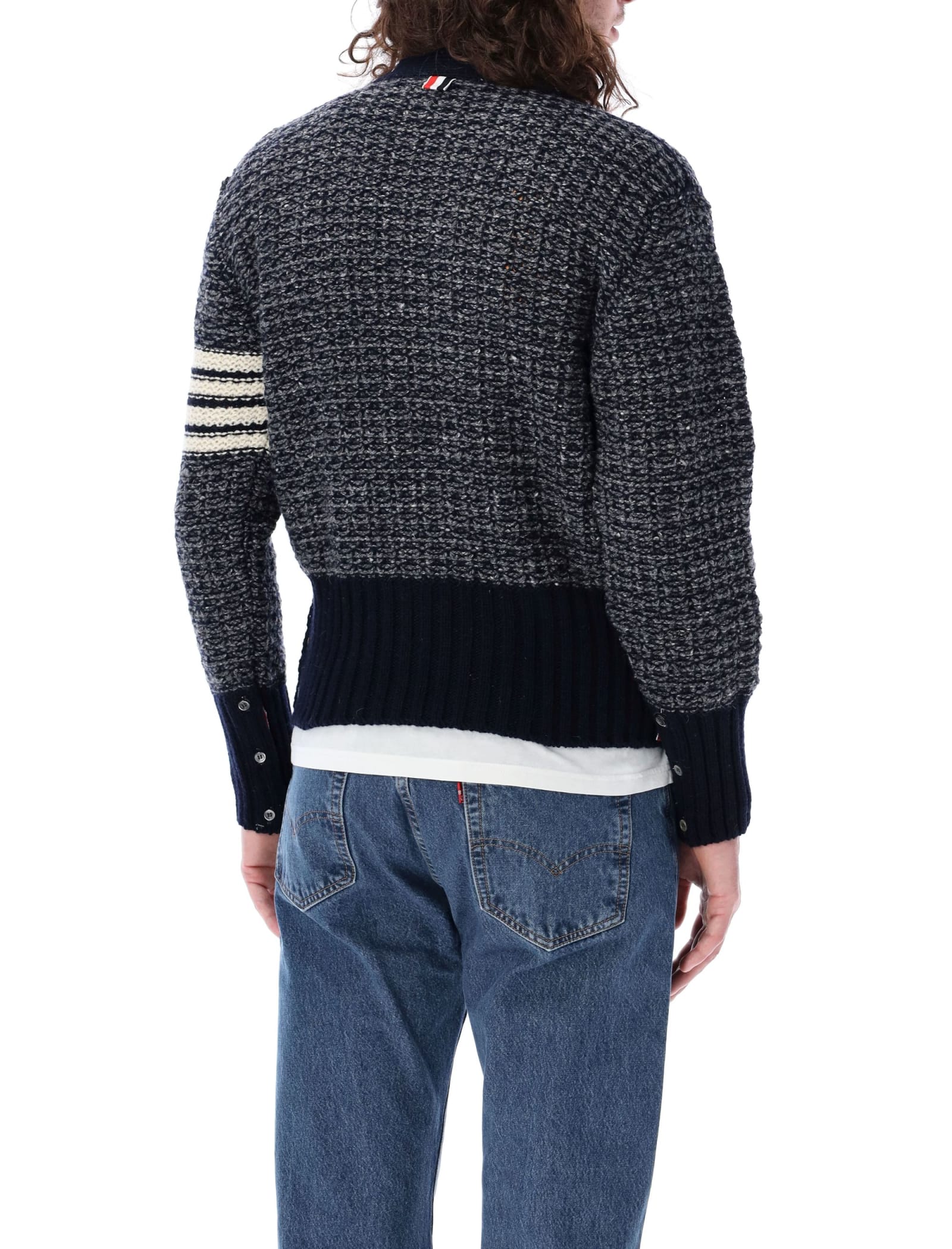 Shop Thom Browne Tuck Stitch Classic V Neck Cardigan In In Navy