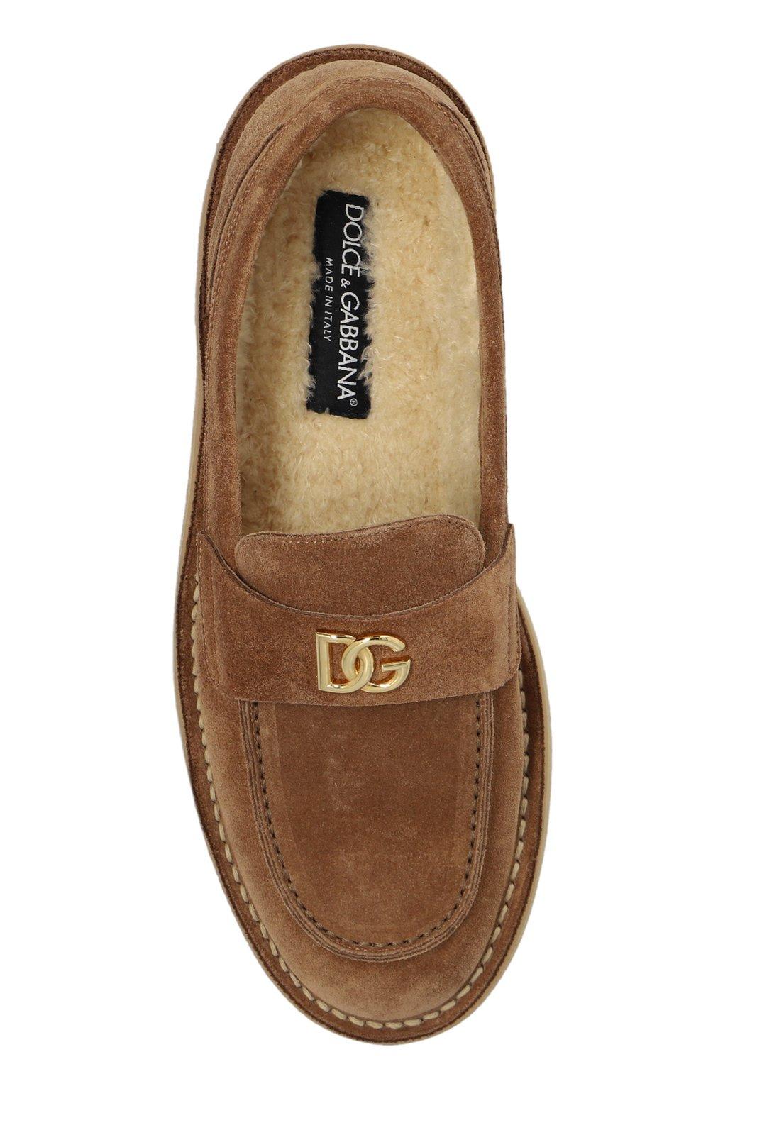 Shop Dolce & Gabbana Dg Logo Plaque Loafers In Brown