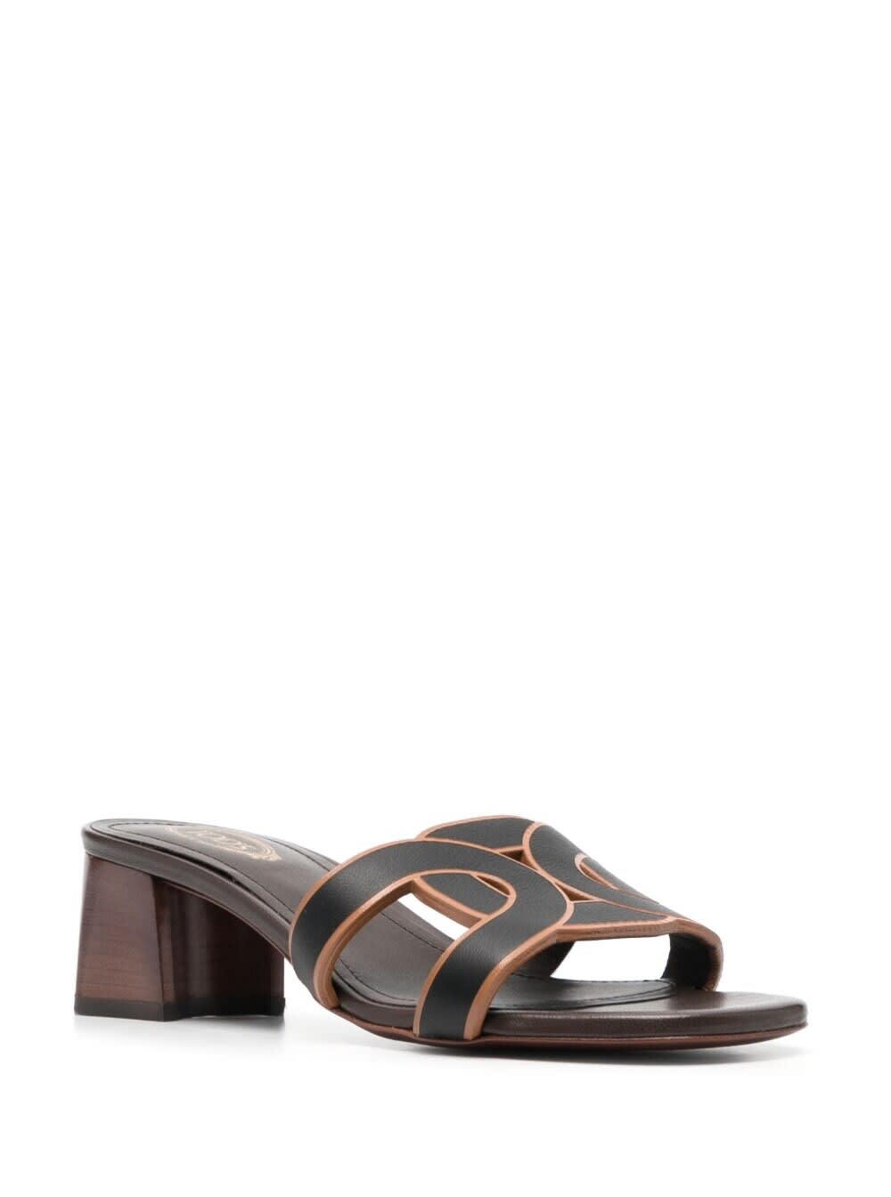 Shop Tod's Black And Brown Woven Mules In Leather Woman In Black/brown