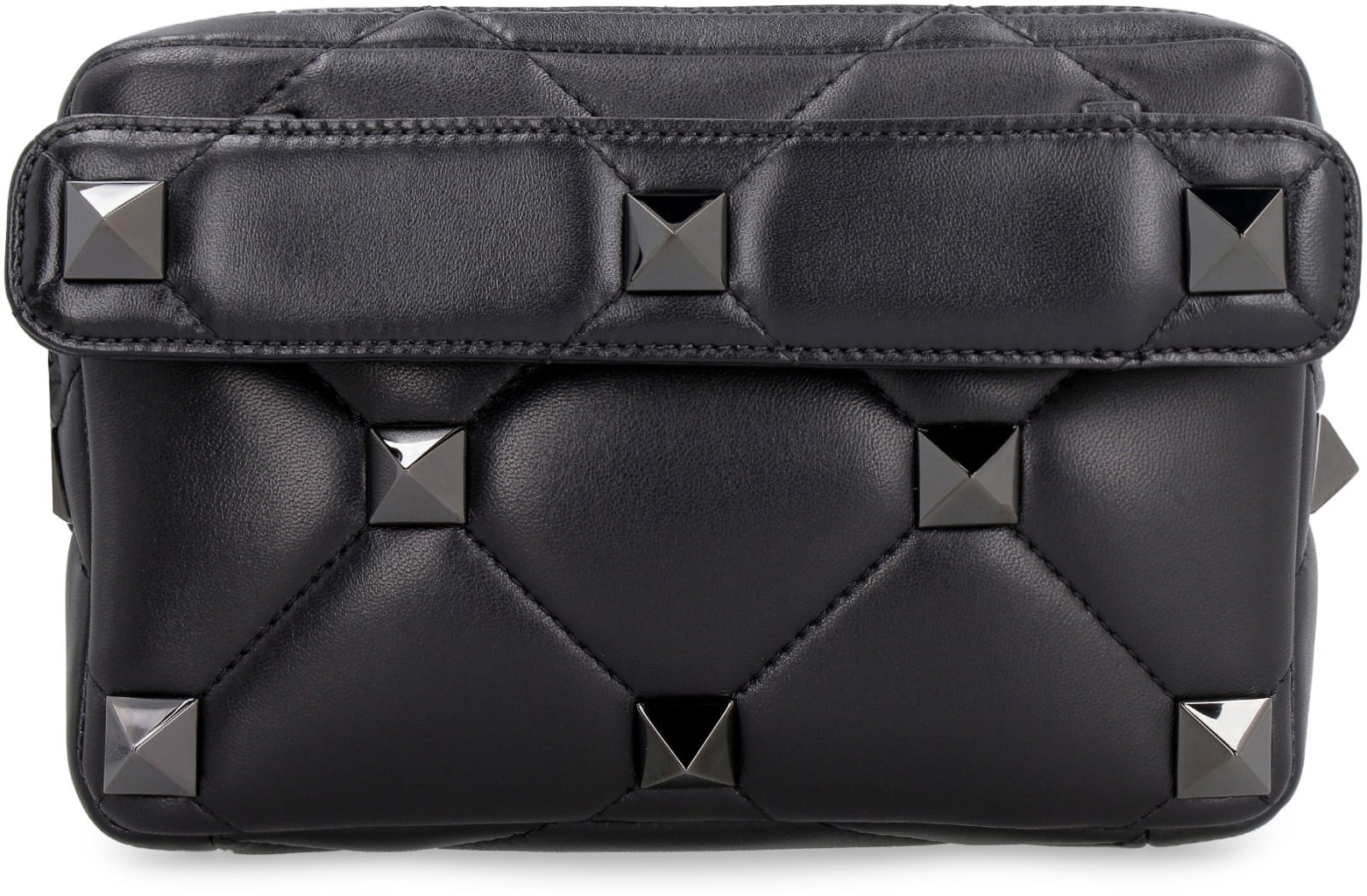 Shop Valentino Roman Stud Quilted Leather Shoulder Bag In Nero