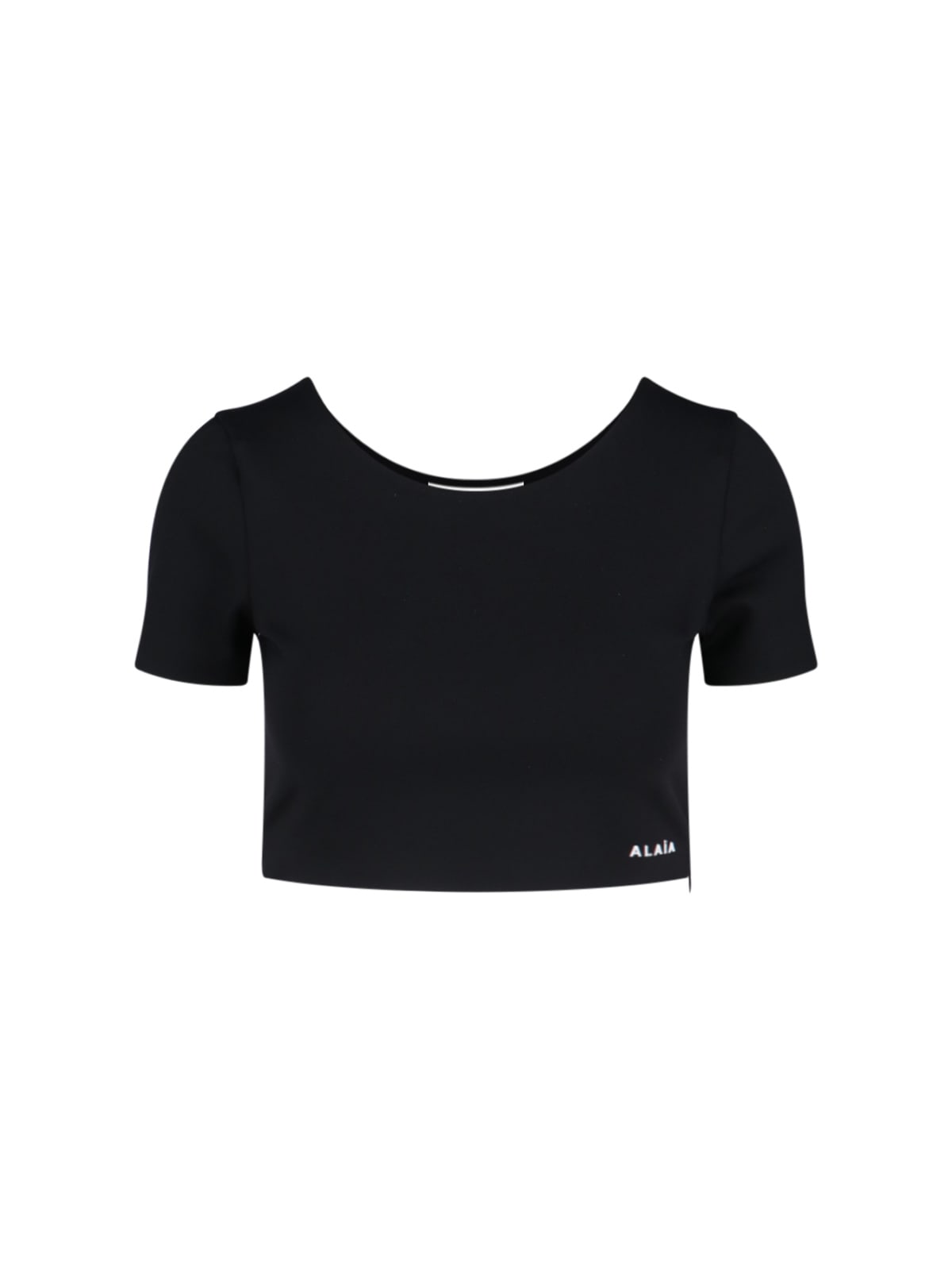 Shop Alaïa Logo Crop T-shirt In Black