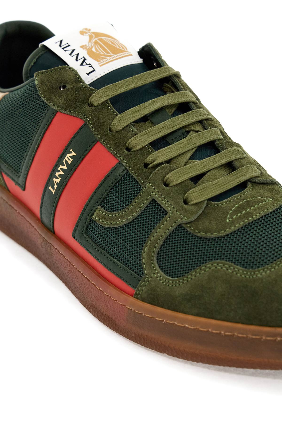 Shop Lanvin Mesh And Leather Clay Sneakers With In Vert/rouge (green)