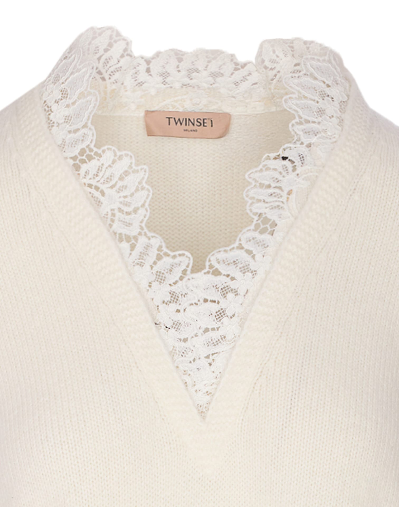 Twinset Angora Blend Sweater With Lace In White