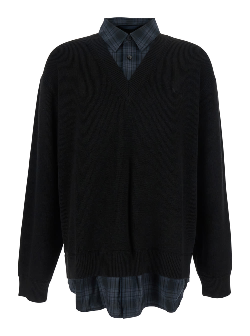 Juun. J Check Shirts Layered V-neck Sweater