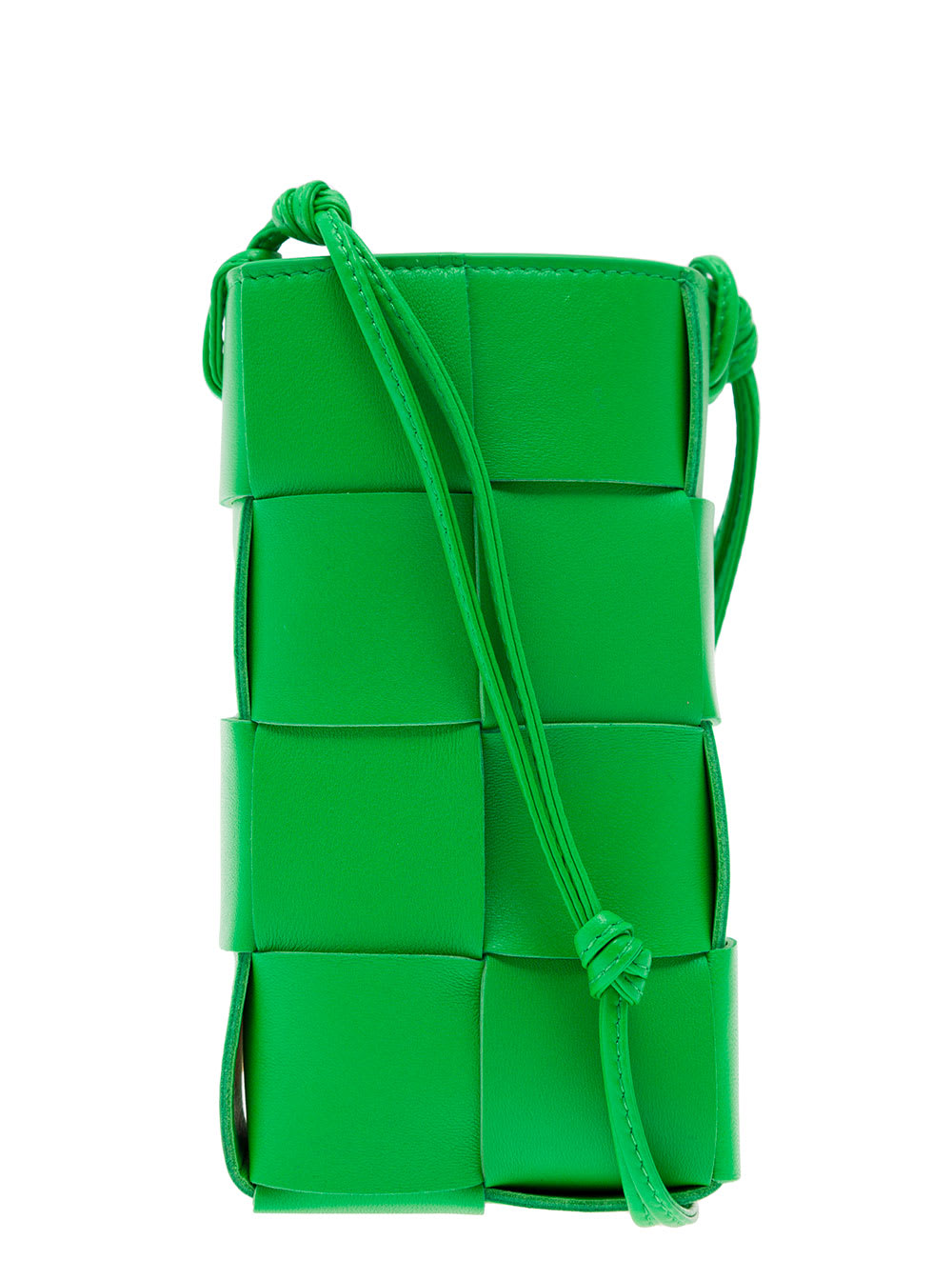 BOTTEGA VENETA PHONE POUCH GREEN SHOULDER BAG WITH KNOT DETAILS IN INTRECCIO NAPPA LEATHER WOMAN