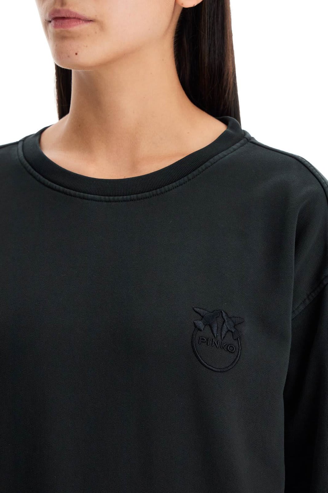 Shop Pinko Logo Embroidered Crewneck Sweatshirt In Nero Caviale