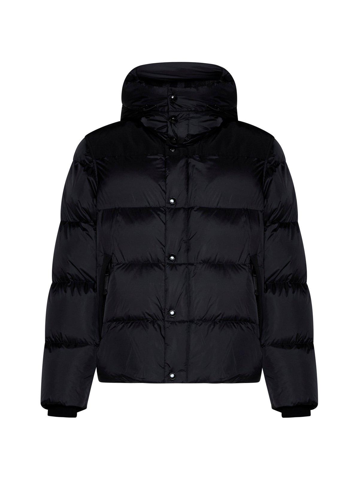 Burberry Logo Patch Hooded Coat In Black