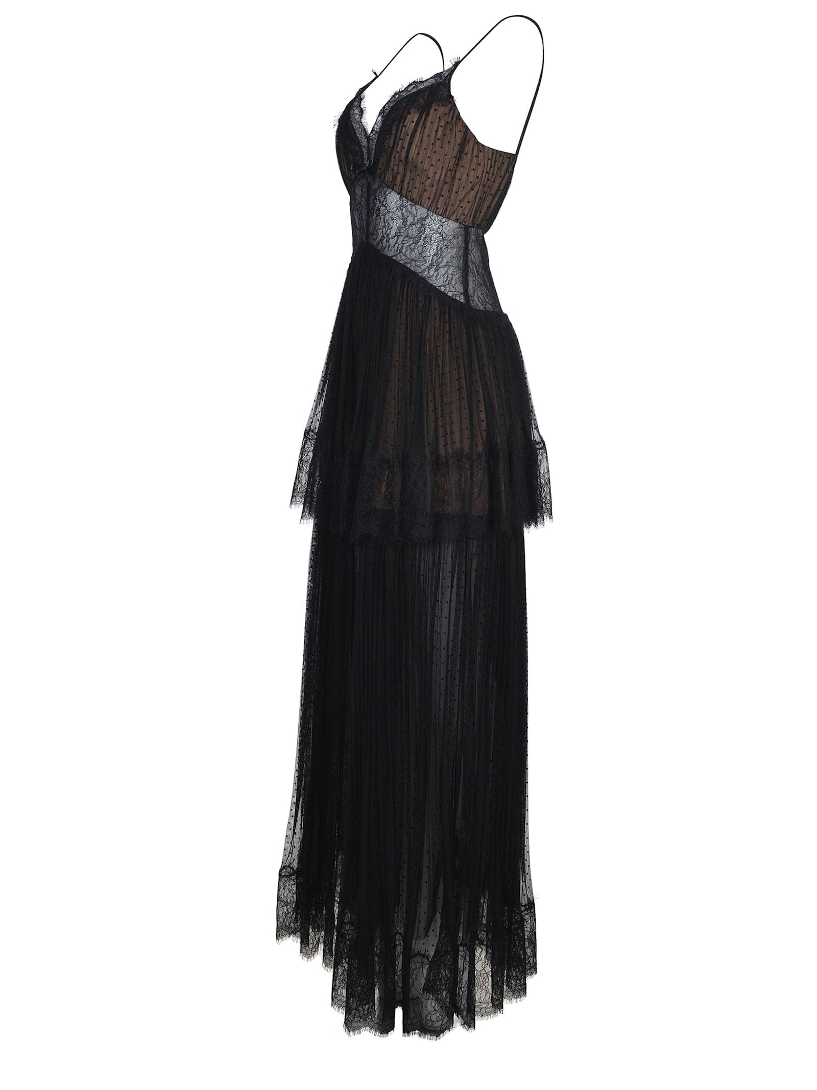 Self-portrait Sheer Tiered Lace-trimmed Maxi Dress In Black