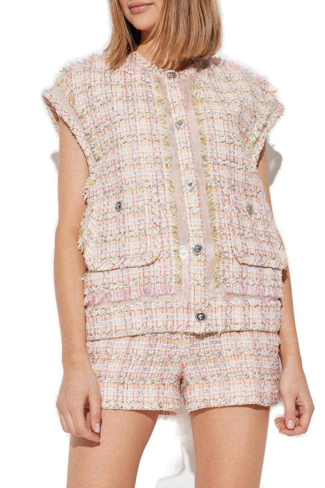 Shop Versace Button-up Tweed Gilet In Pink