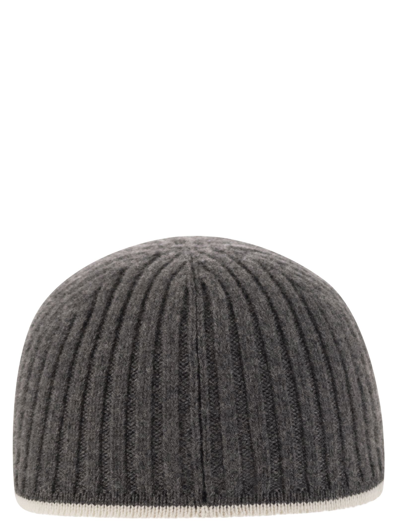 Shop Brunello Cucinelli Ribbed Virgin Wool, Cashmere And Silk Knit Baseball Cap With Jewel In Anthracite