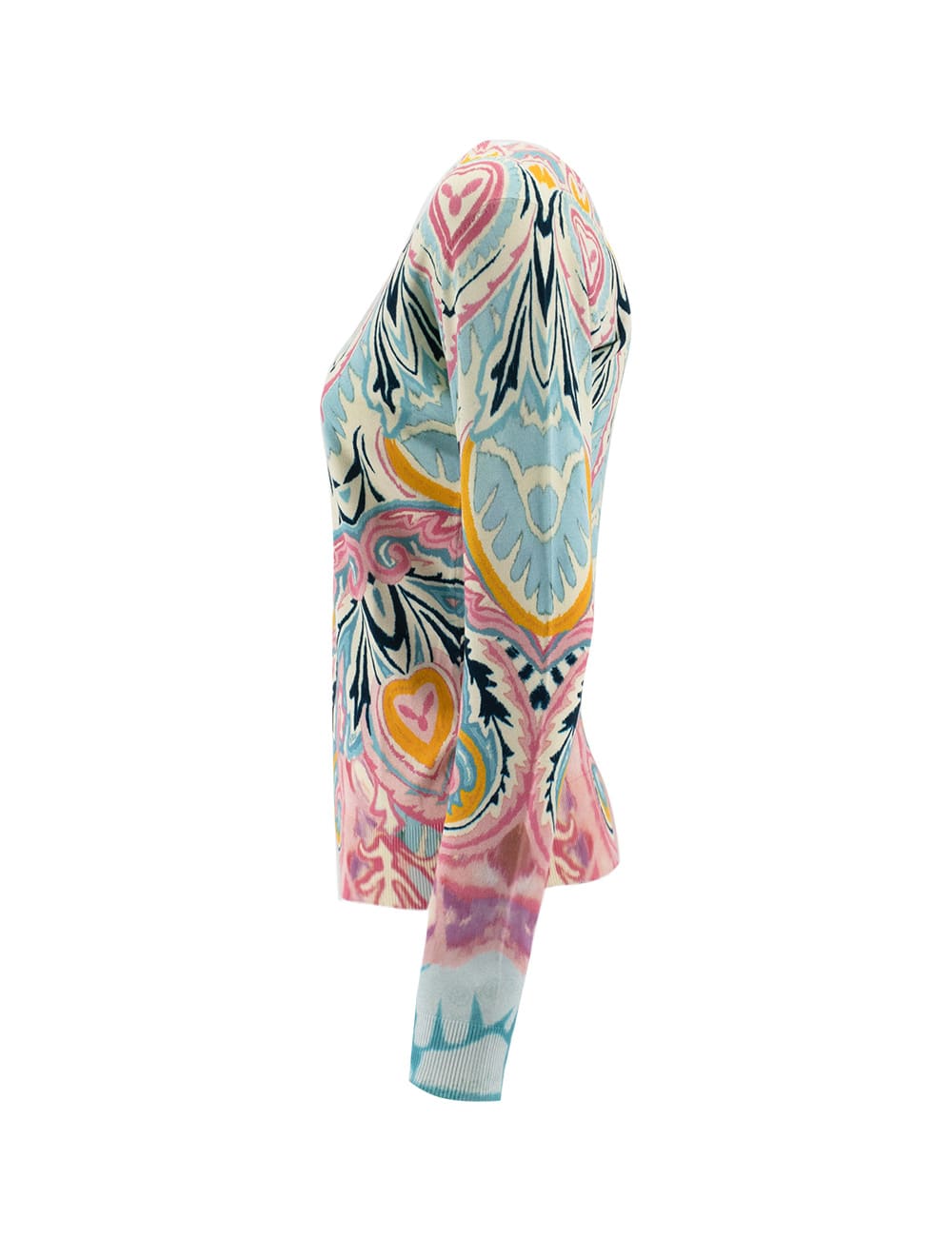 Etro Abstract-print Knit V-neck Top In Blue