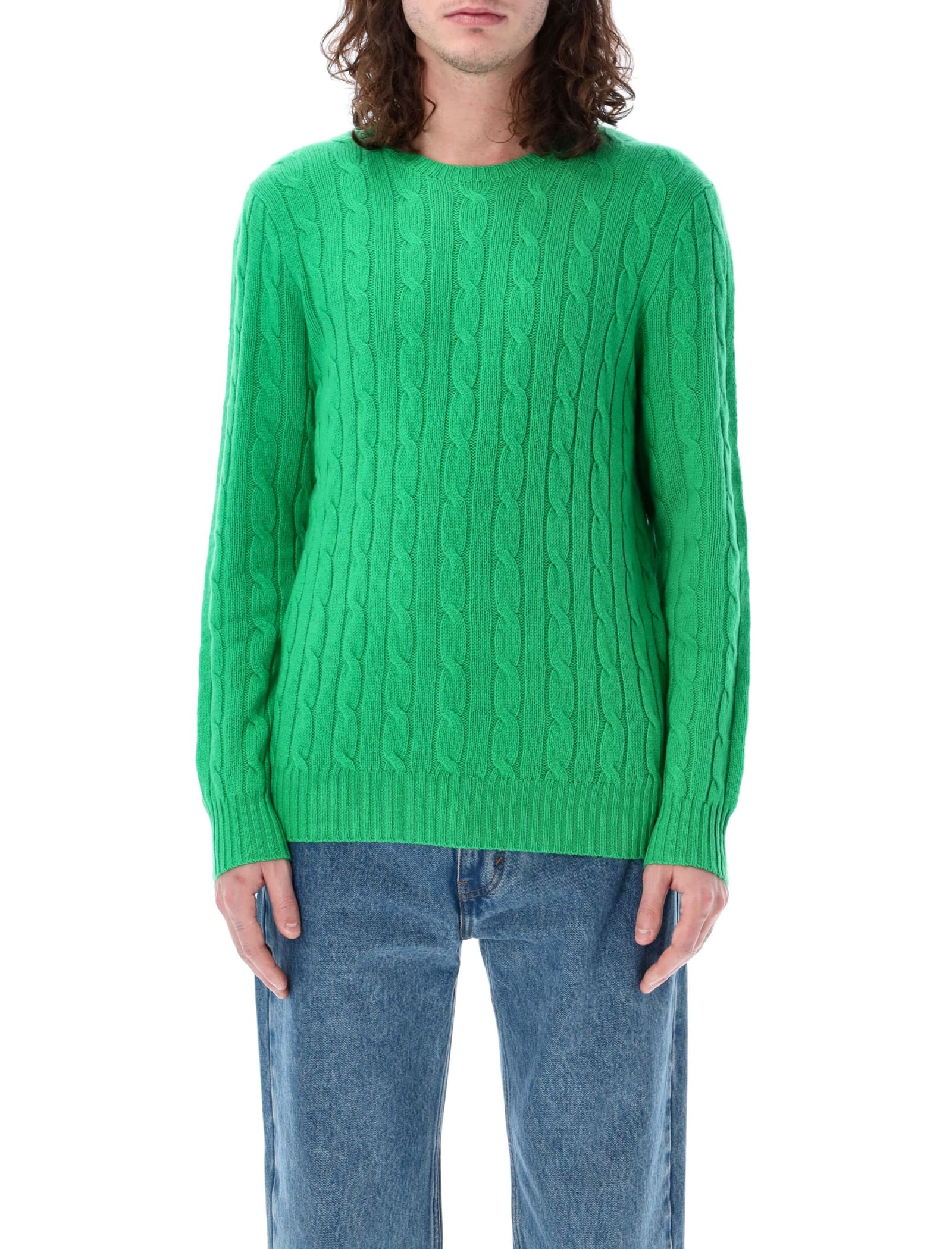 Polo Ralph Lauren Ralph Lauren Green Braided Cotton Sweater In Green
