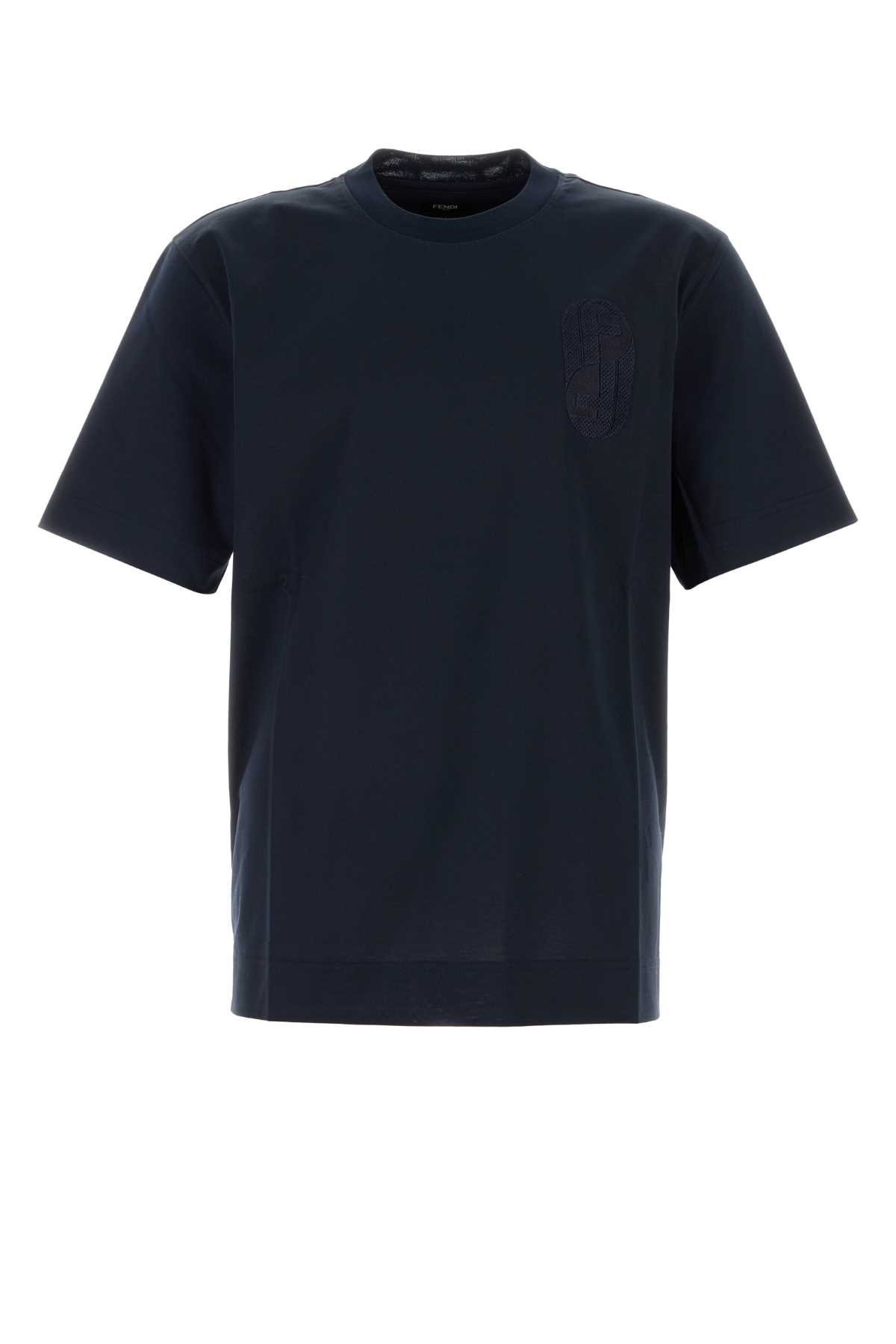 Fendi Crew Neck Cotton T-shirt With Short Sleeves In Blue