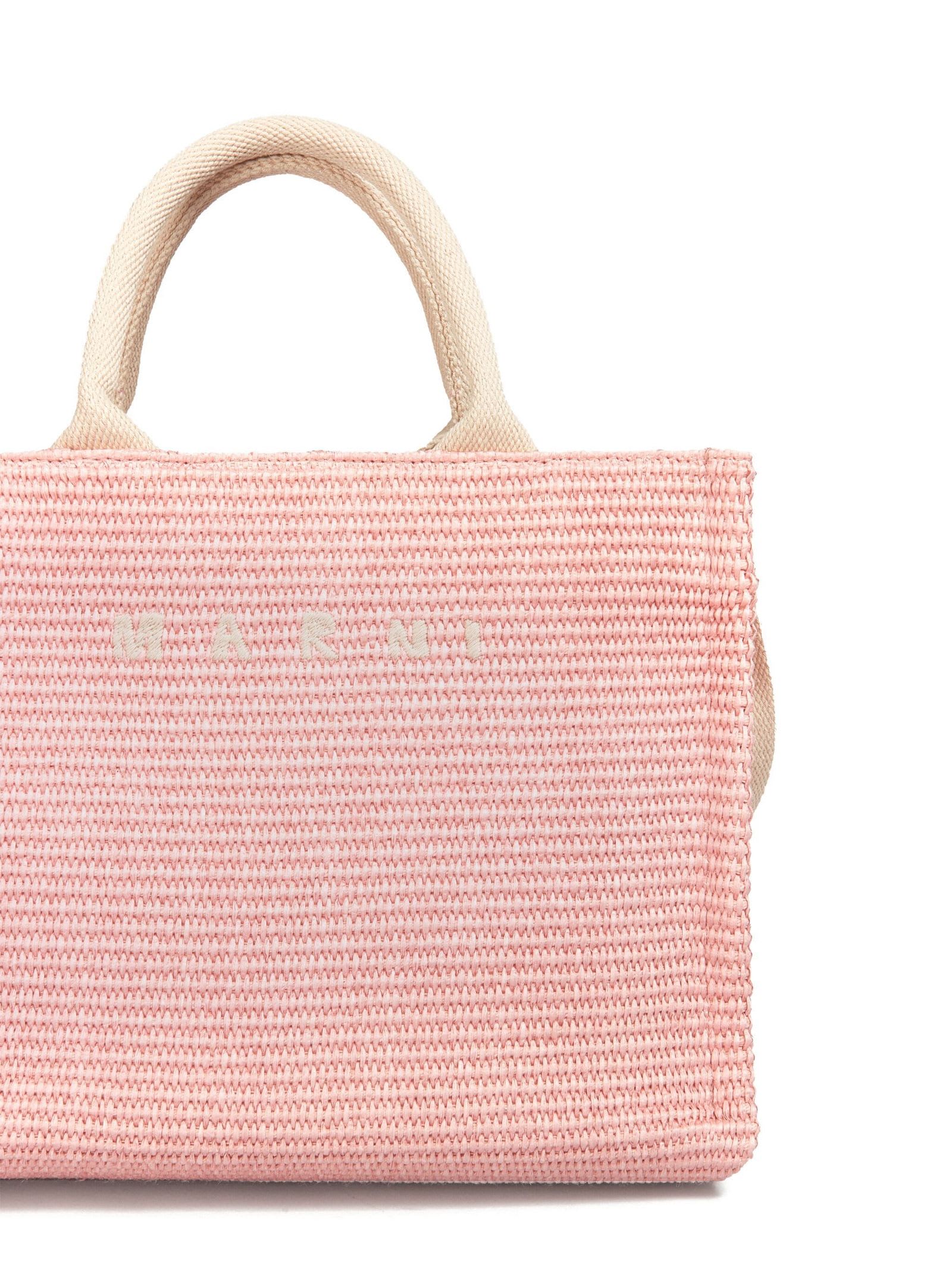 Shop Marni Pink Raffia-effect Small Tote Bag