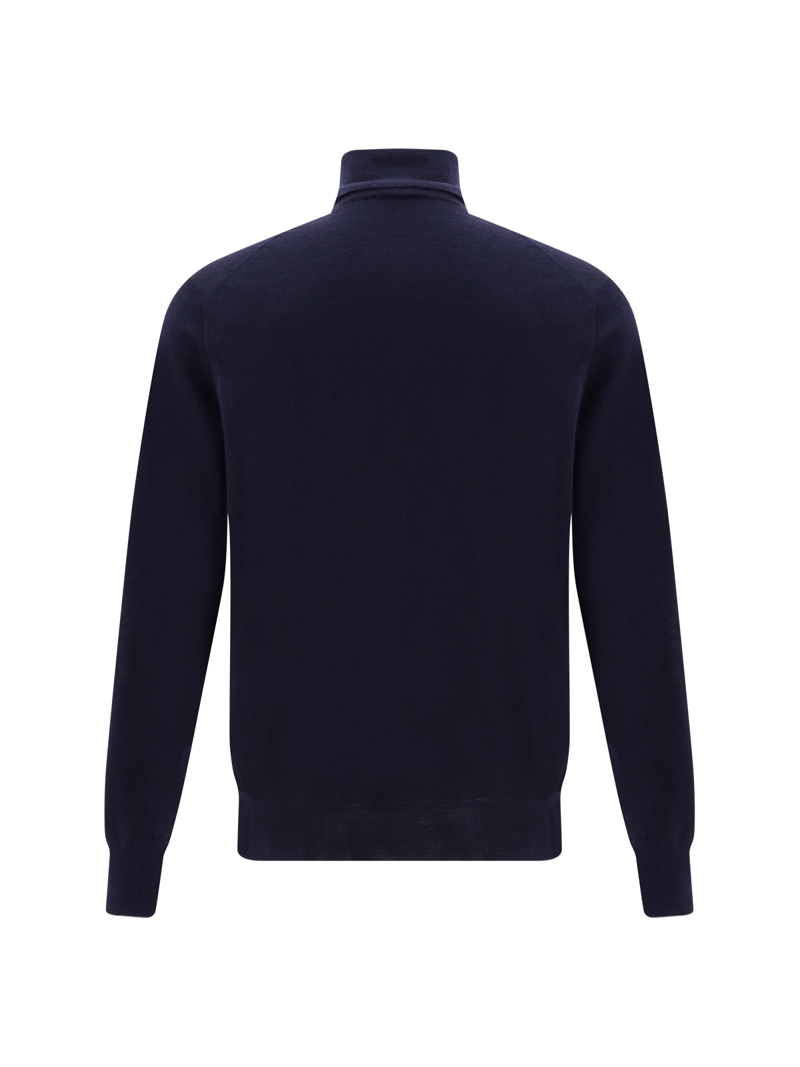 Brunello Cucinelli Knit Turtleneck Sweater Ribbed Cuffs In Blue Navy
