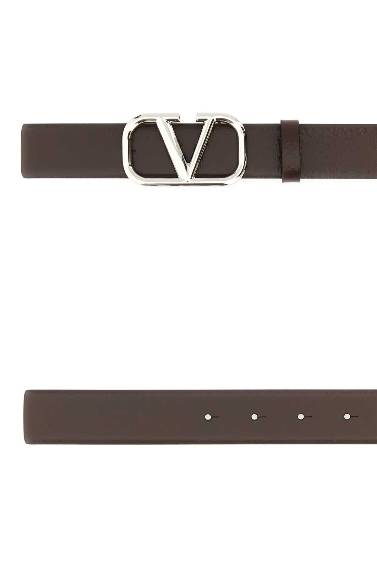 Valentino Garavani Dark Brown Leather Vlogo Signature Belt In Fondant
