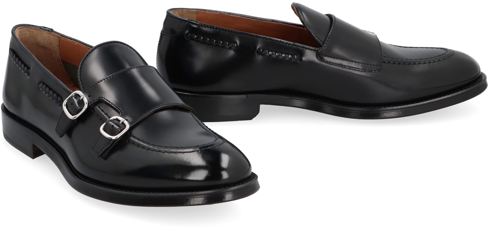 Shop Doucal's Leather Monk-strap Shoes In Black