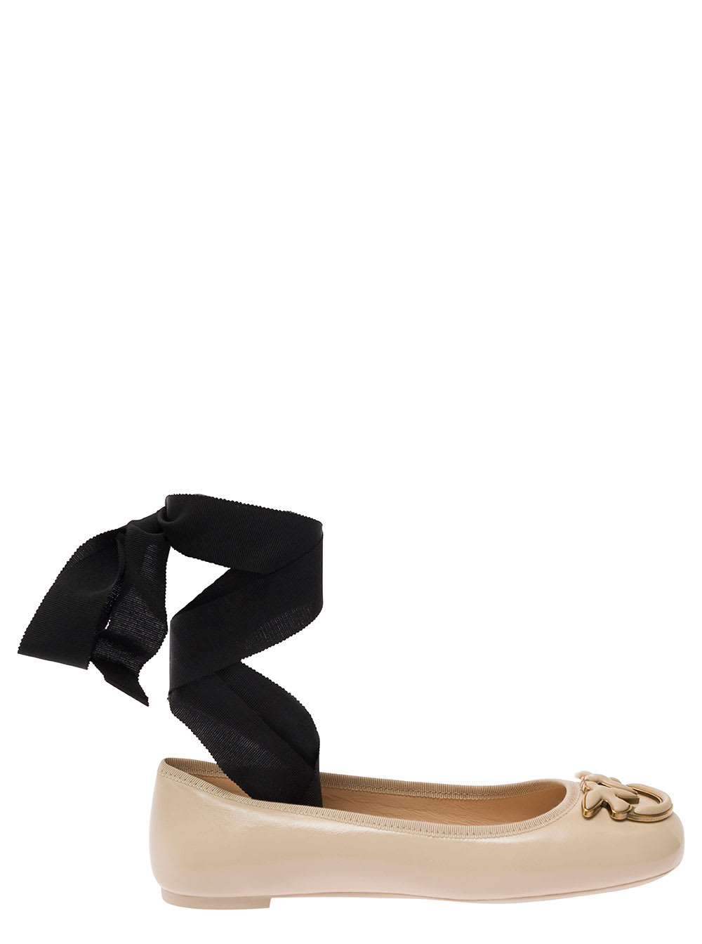Ballerinas With Black Ribbon In Leather