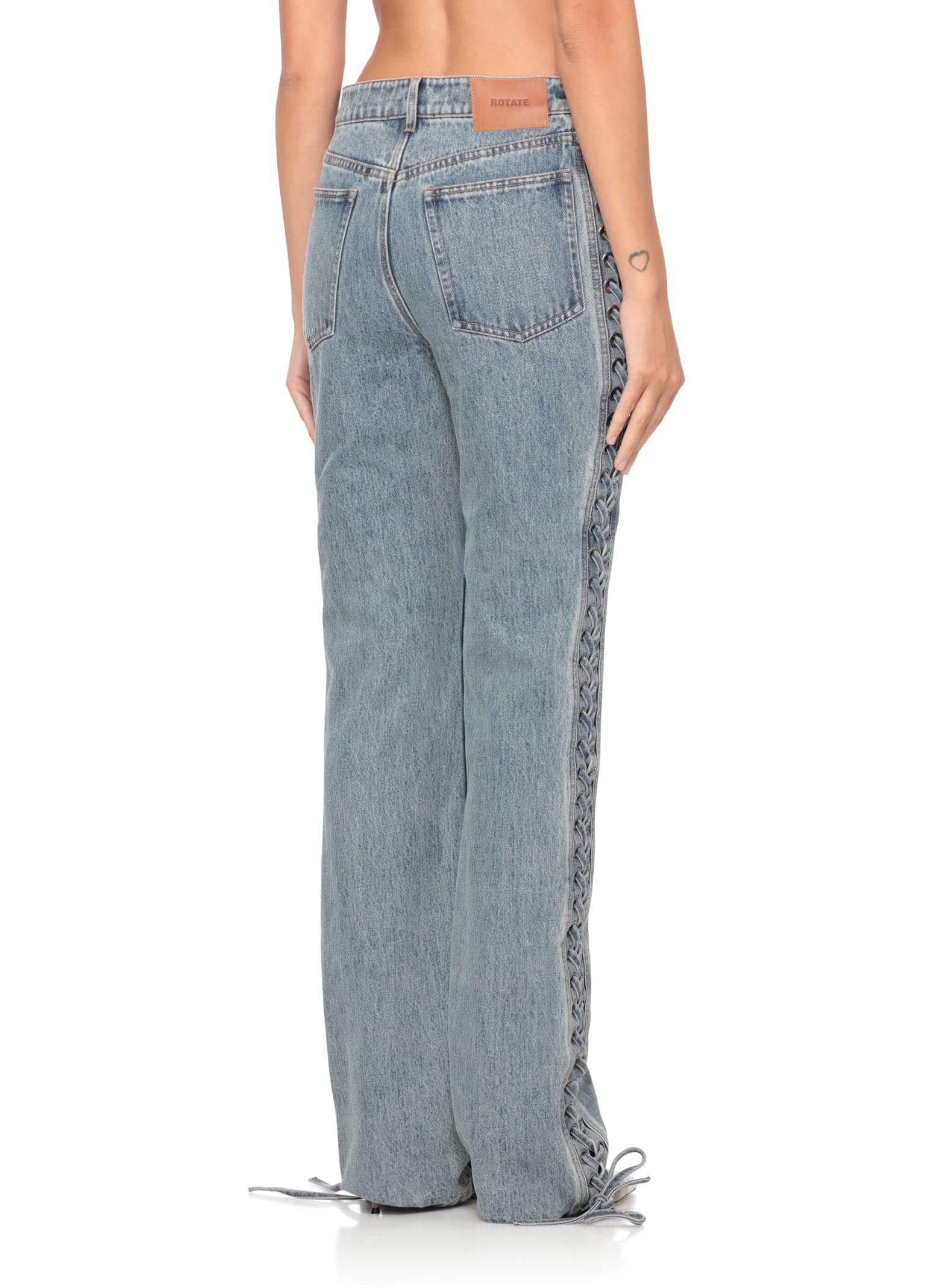 Rotate Birger Christensen Straight Denim Jeans With Side Braided Accents In Blue