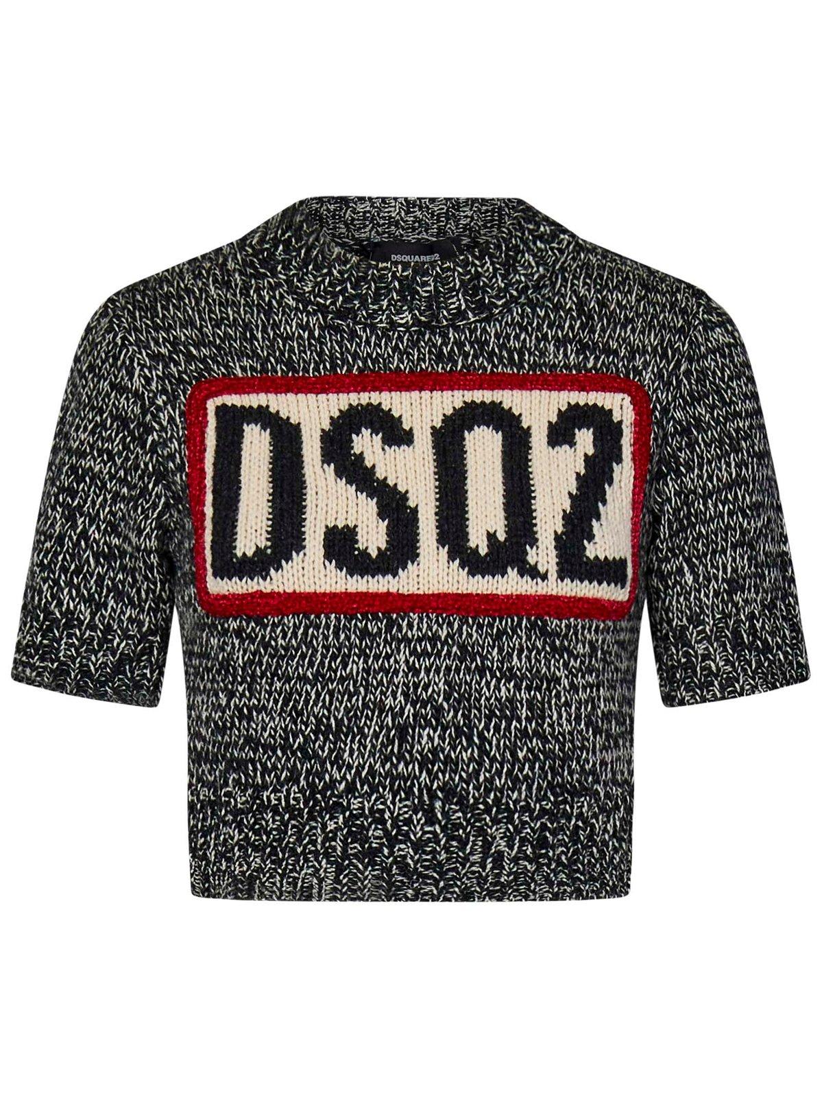 Shop Dsquared2 Logo Jacquard Cropped Jumper In Nero