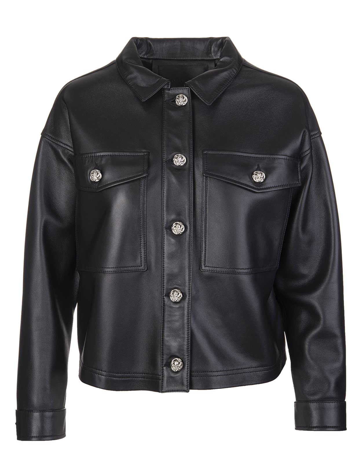 Philipp Plein Woman Crop Shirt In Soft Black Leather