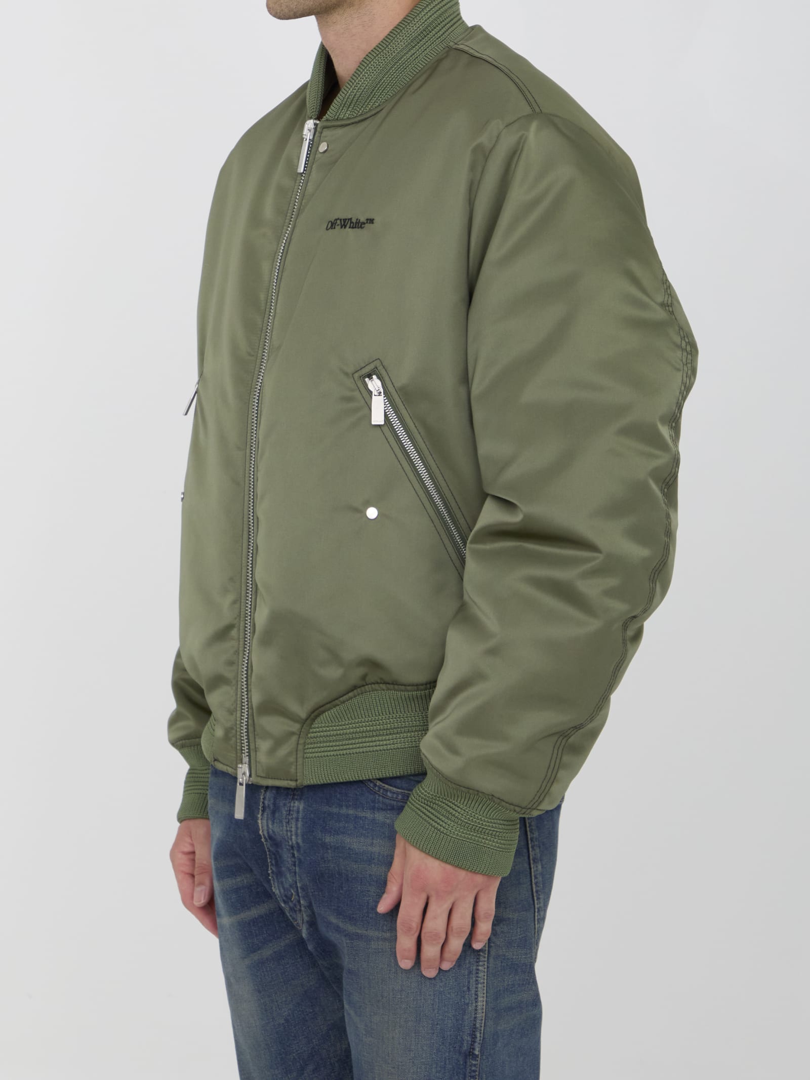 Shop Off-white Four Leaf Clove Bomber Jacket In Green