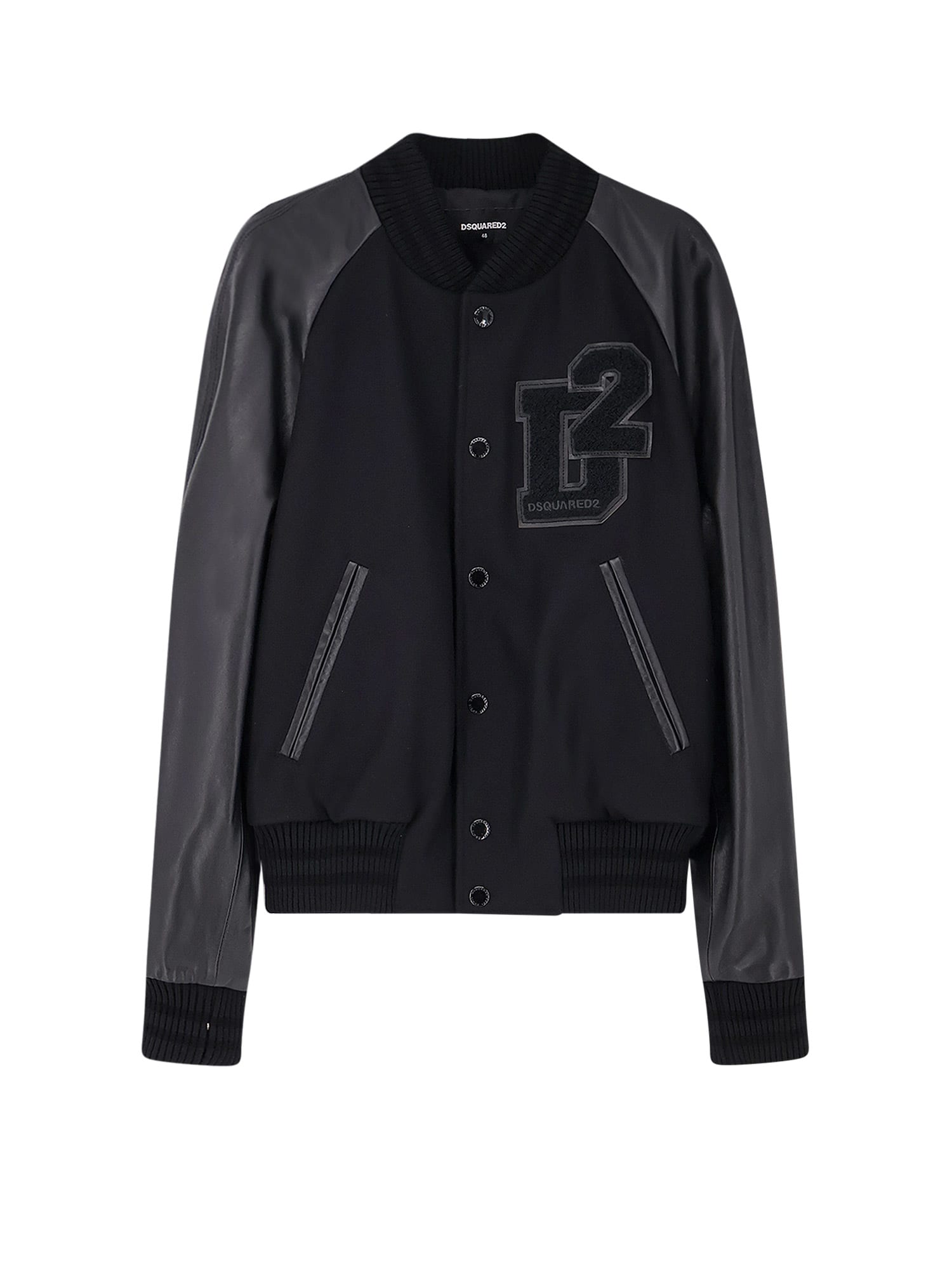 Dsquared2 Men Wool Jacket With Leather Sleeves In Black