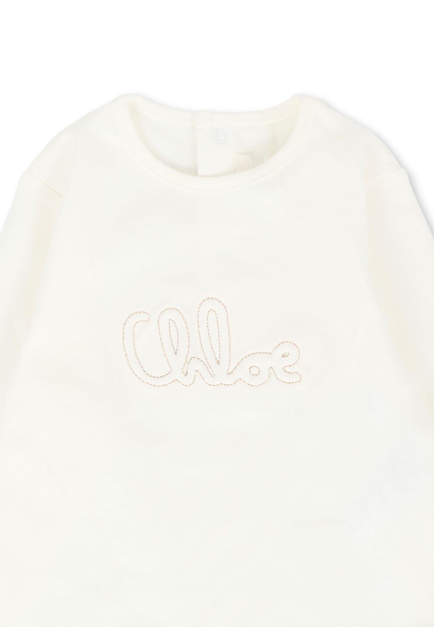 Chloé Blue Suit For Baby Girl With Logo In White