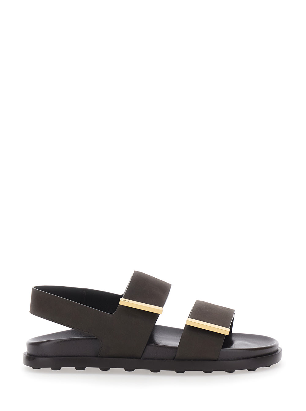 Tod's Brown Sandals With Banded Design And Metallic Details Logo In Leather Woman In Black