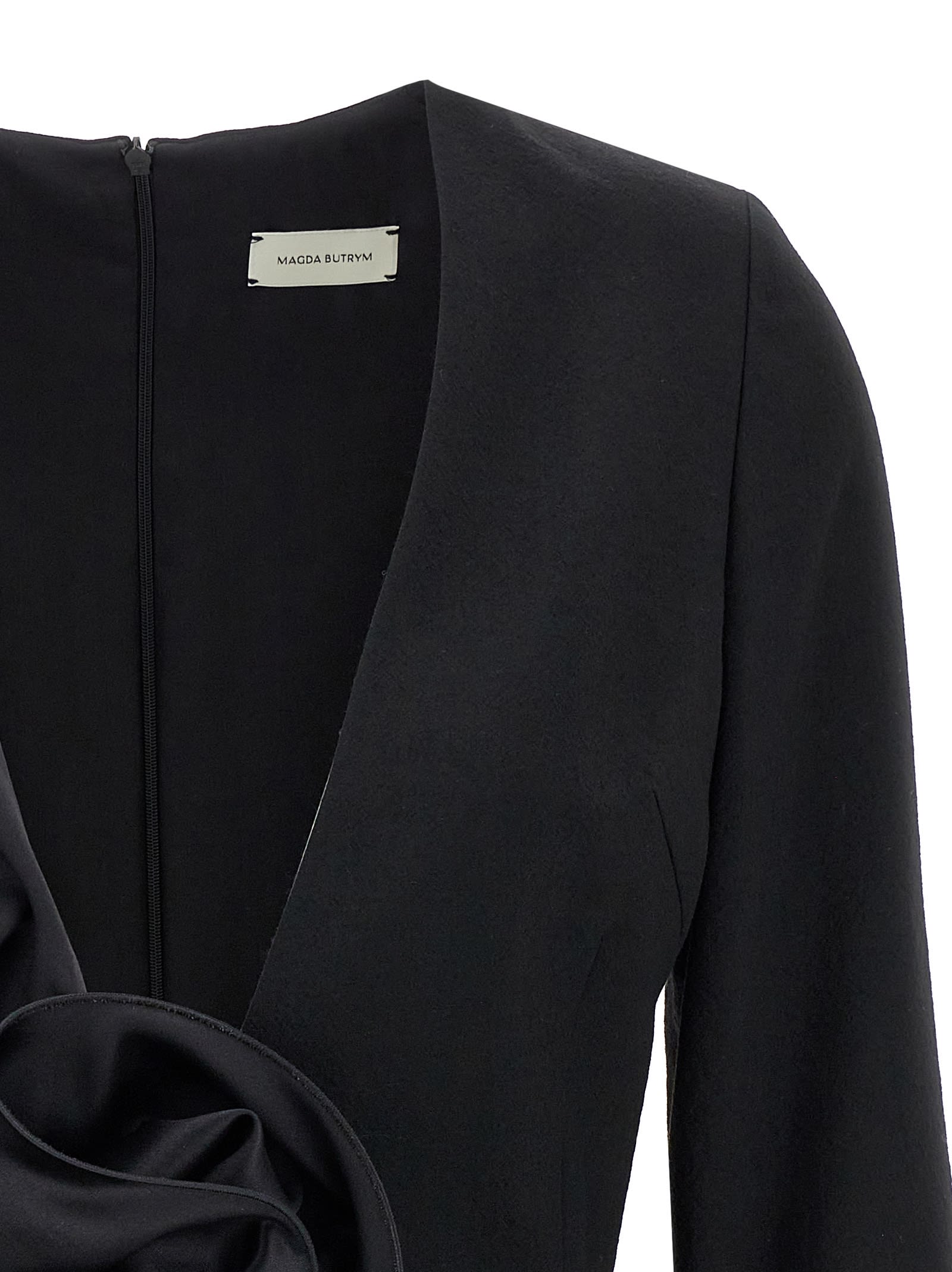 Magda Butrym Oversized Floral Embellished Silk-wool Dress In Black