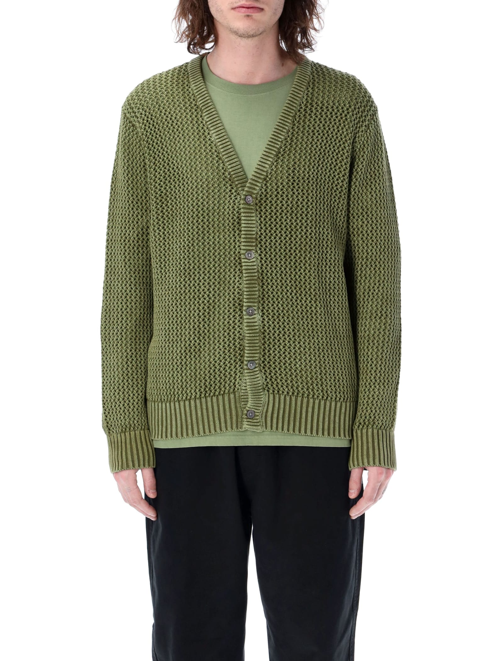 Stussy Loose Gauge Cardigan In Olive | ModeSens